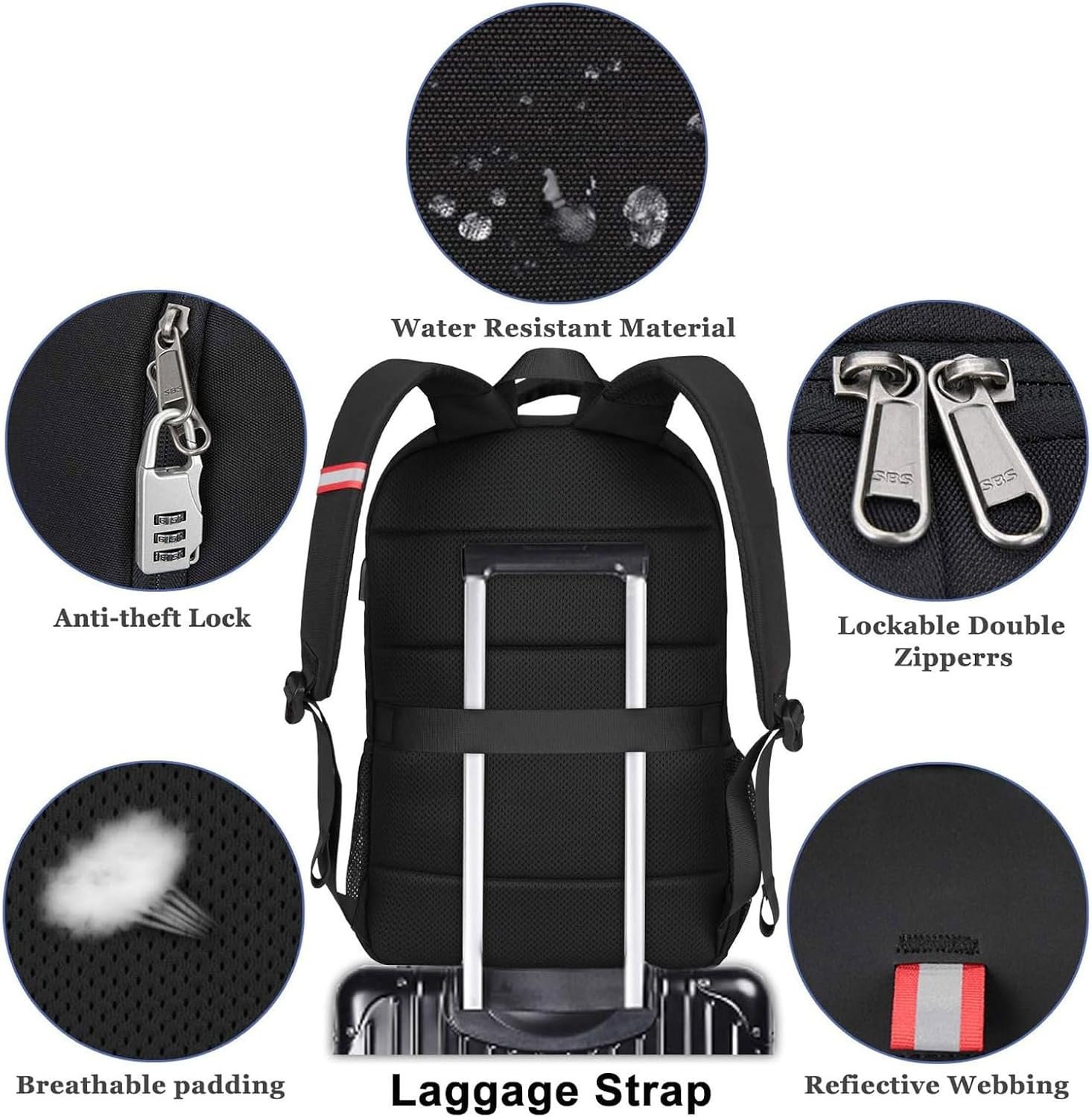 Della Gao Laptop Backpack for Men, 17.3inch Large Business Travel Backpack | with USB Charging Port, Water Resistant College Computer Bag for Men/Women - Image 5