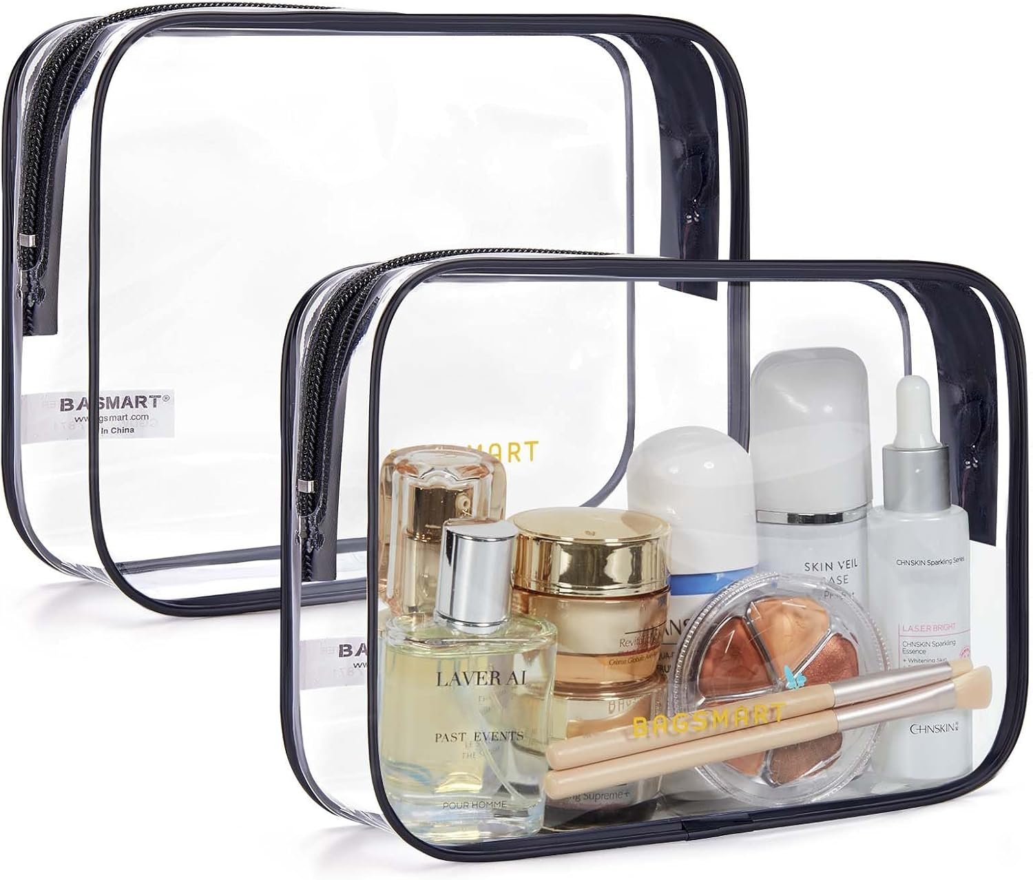 BAGSMART Clear Toiletry Bag 2-Pack TSA Approved Water-Repellent, Black | Carry on Travel Accessories Bag, Airport Airline Quart Size Bags for Women Men, Makeup Cosmetic Bag