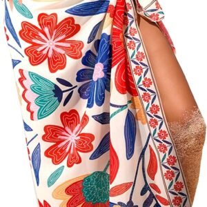 Women Sheer High Slit One Size Swimsuit Coverup Sarong Chiffon Wrap | Floral Print Bathing Suit Cover Up, Size: 55"× 45", Tie Side, Lightweight Swimwear, Beach Vacation Outfits, Cruise Essentials