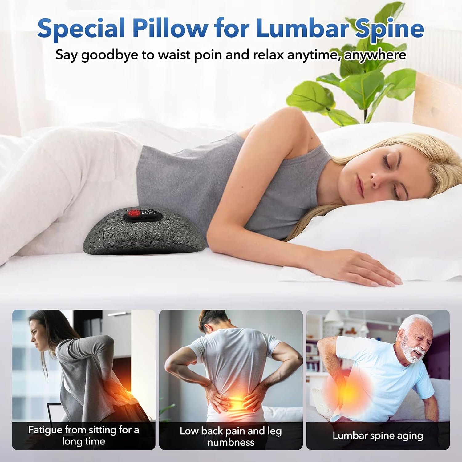 Smooth Spine Triple Fusion Back Massage Pillow with Heat, Sciatica Pain Relief & Spine Decompression for Lower Back Pain, Action Shiatsu Deep Tissue Kneading Massage for Office Chair, Car and Home - Image 5