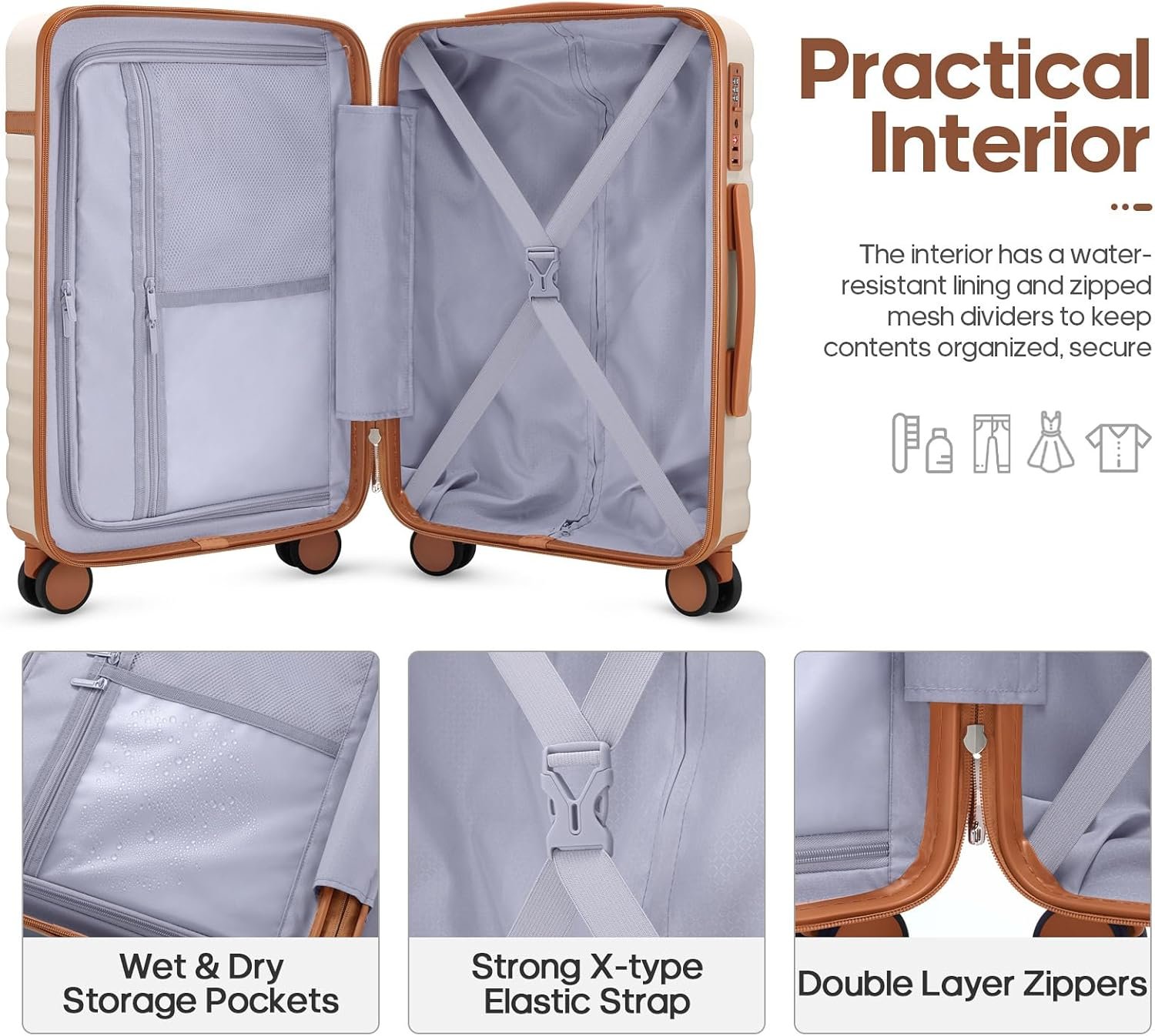 UKEIN Luggage Sets 3Piece, Carry On Luggage 20in Suitcase Set With Backpack | Carry On Suitcase with Spinner Wheels,PC Durable Hardside with TSA Lock,YKK Zippers,22x14x9 Airline Approved For Travel - Image 2