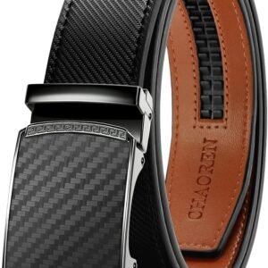 CHAOREN Men's Leather Ratchet Belt - Customizable Fit (35mm) | Smooth Sliding, Precise Micro‑Adjust, Trim to Fit, Dress & Casual Wear, Gift Box