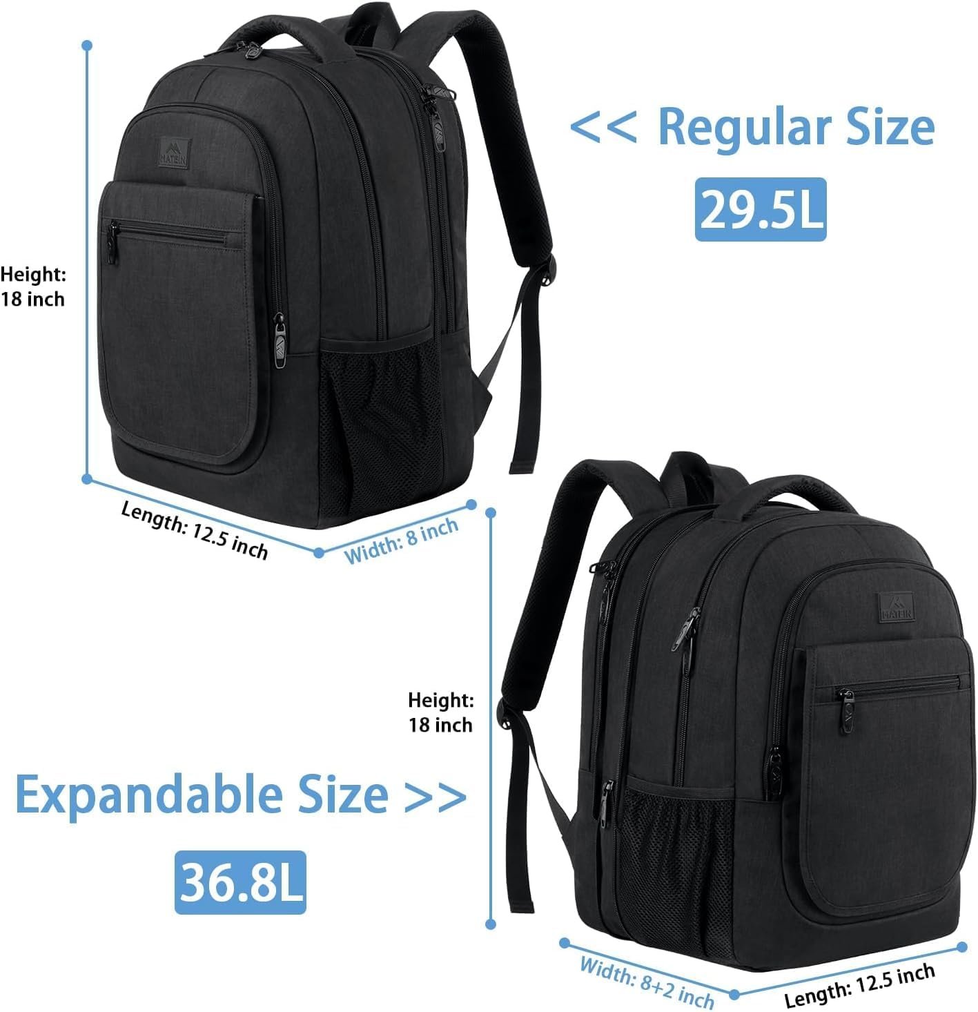 MATEIN College Large Travel Backpack, TSA Expandable Laptop Backpack | 43L College Computer Bag, Fit 17.3 Inch Laptop, Water Resistant Design, Lightweight Carry on, Sturdy, Spacious, Black - Image 4
