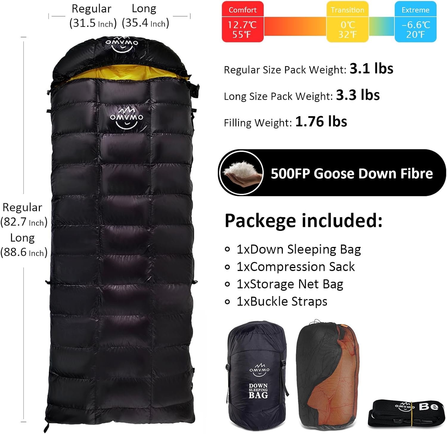 0 20 Degrees F Down Sleeping Bag for Adults,4 Season Rectangle Down Sleeping Bag for Camping Hiking - Image 2