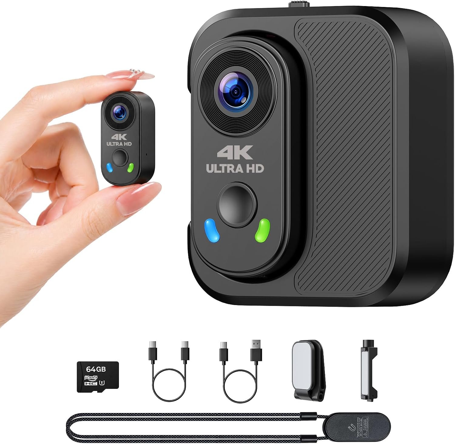 POV Camera 4K with WiFi, Body Mount Camera with 64GB Card, Charger Case, EIS Stabilization, Magnetic Mount, 150° Wide Angle Mini Action Camera Helmet Cam or Outdoor Sports Cycling Motorcycle Vlog