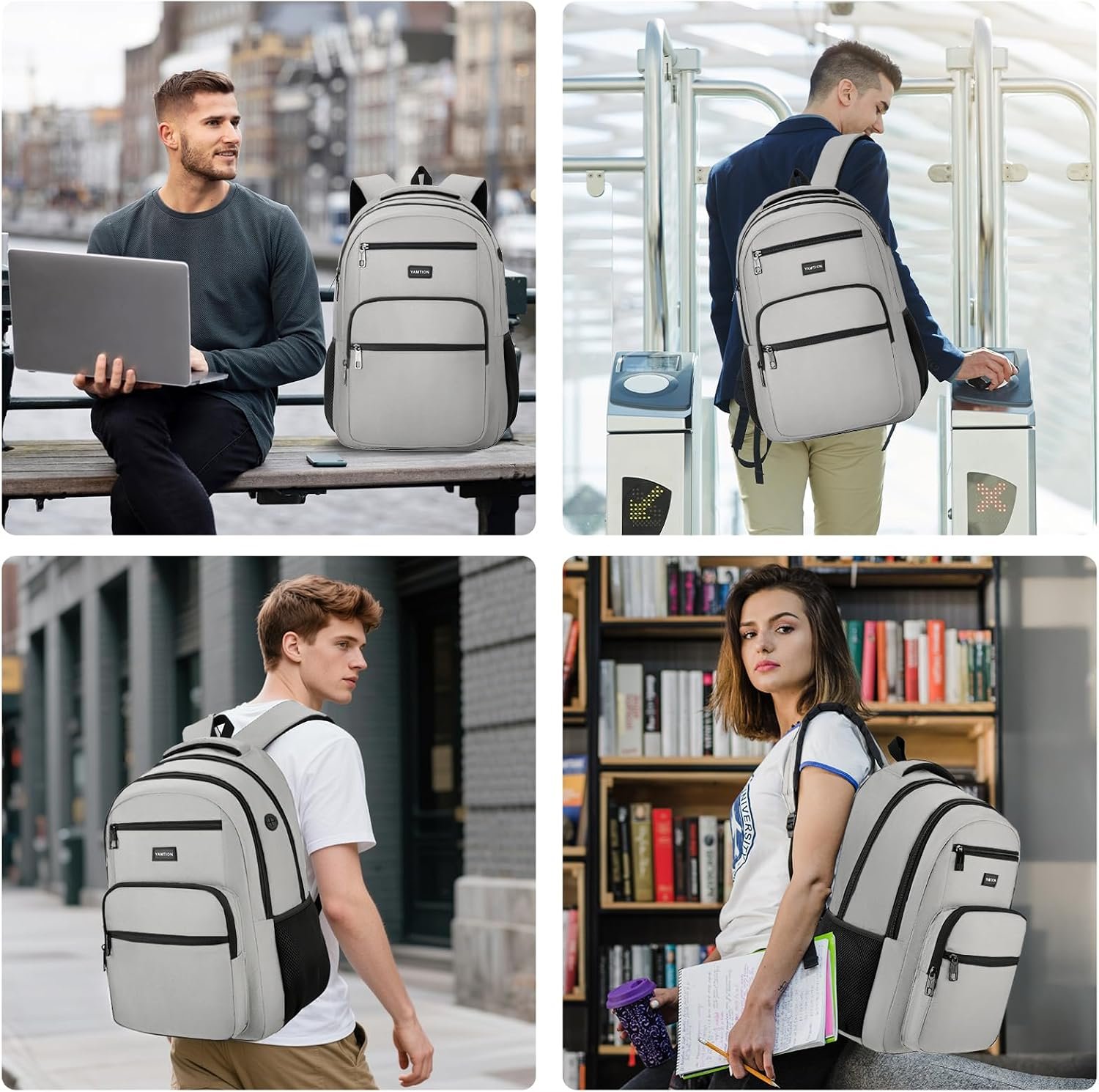 YAMTION Laptop Backpack for Men, Black Backpack, School Backpack for Boys and Girls, Bookbag, Work BackpackFits 15.6 Inch Laptop and Notebook (Grey, 15.6 inch) - Image 7