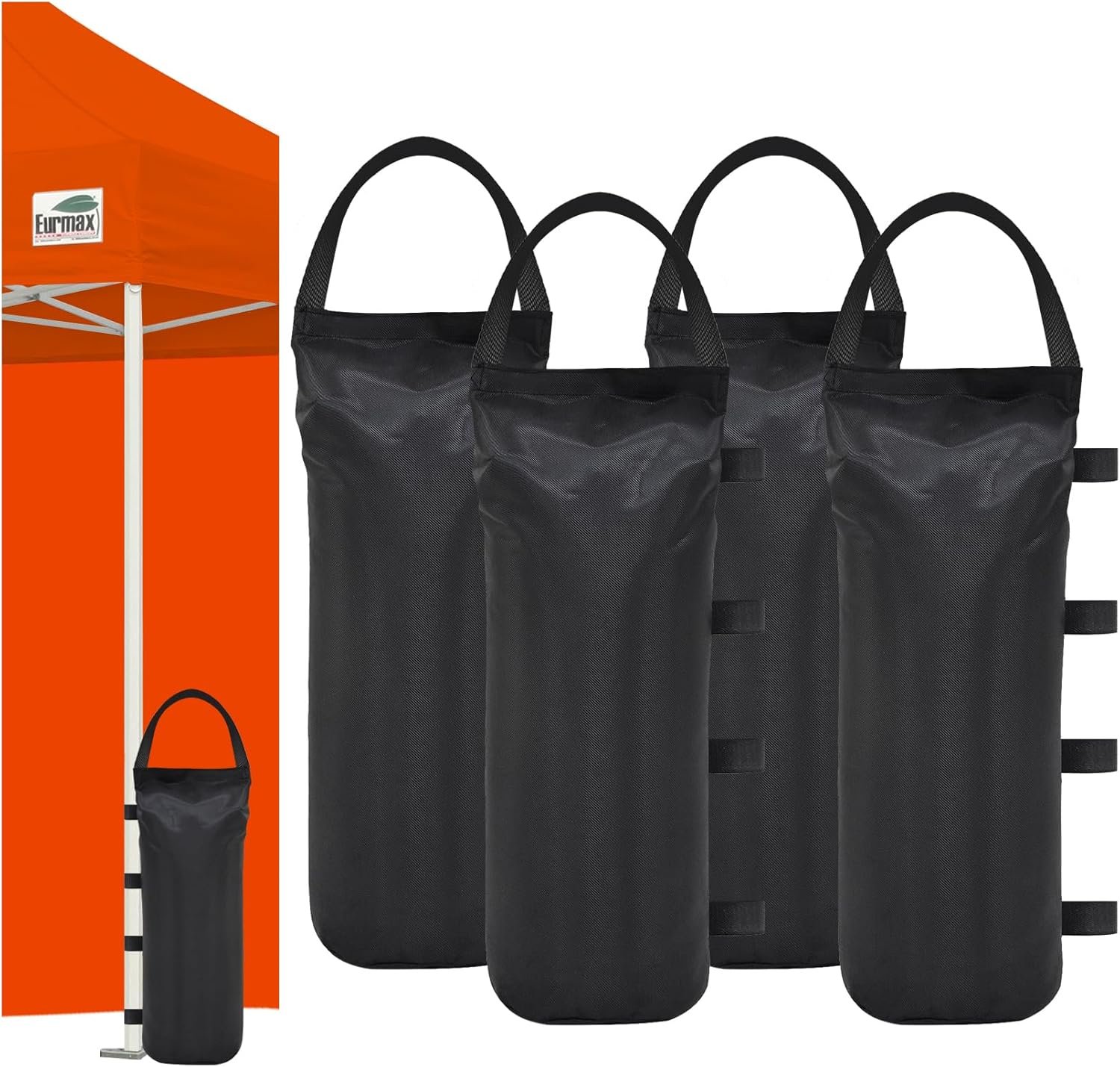 Eurmax USA 125LBS 4-Pack Universal Canopy Weights, Secure Wind Protection to Prevent Tipping, Easy Wrap-Around Installation Heavy Duty Sandbags (Without Sand), Fits All Instant Shelter Legs,Black