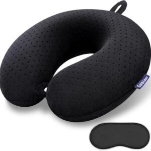 Black Travel Neck Pillow Memory Foam Airplane Pillow for Neck and Head Support Soft Portable U Shape Neck Pillow for Plane, Car & Home Office Use