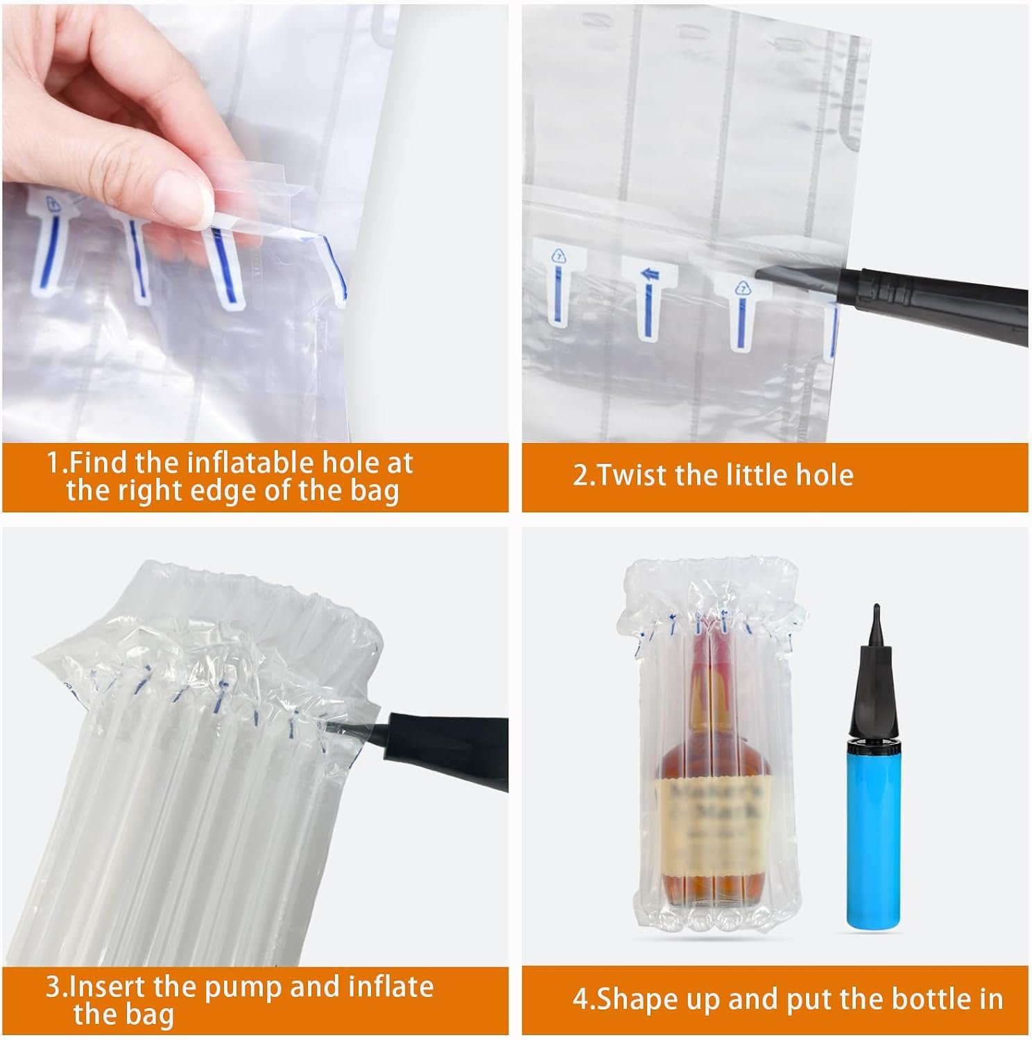 Whiskey Bottle Travel Protector Bags, Conilly Inflatable Air Column Packaging Bubble Bag with Free Inflator Pump, Reusable Whiskey Bottle Protector, Safe Choice for Whiskey Transportation (10) - Image 3