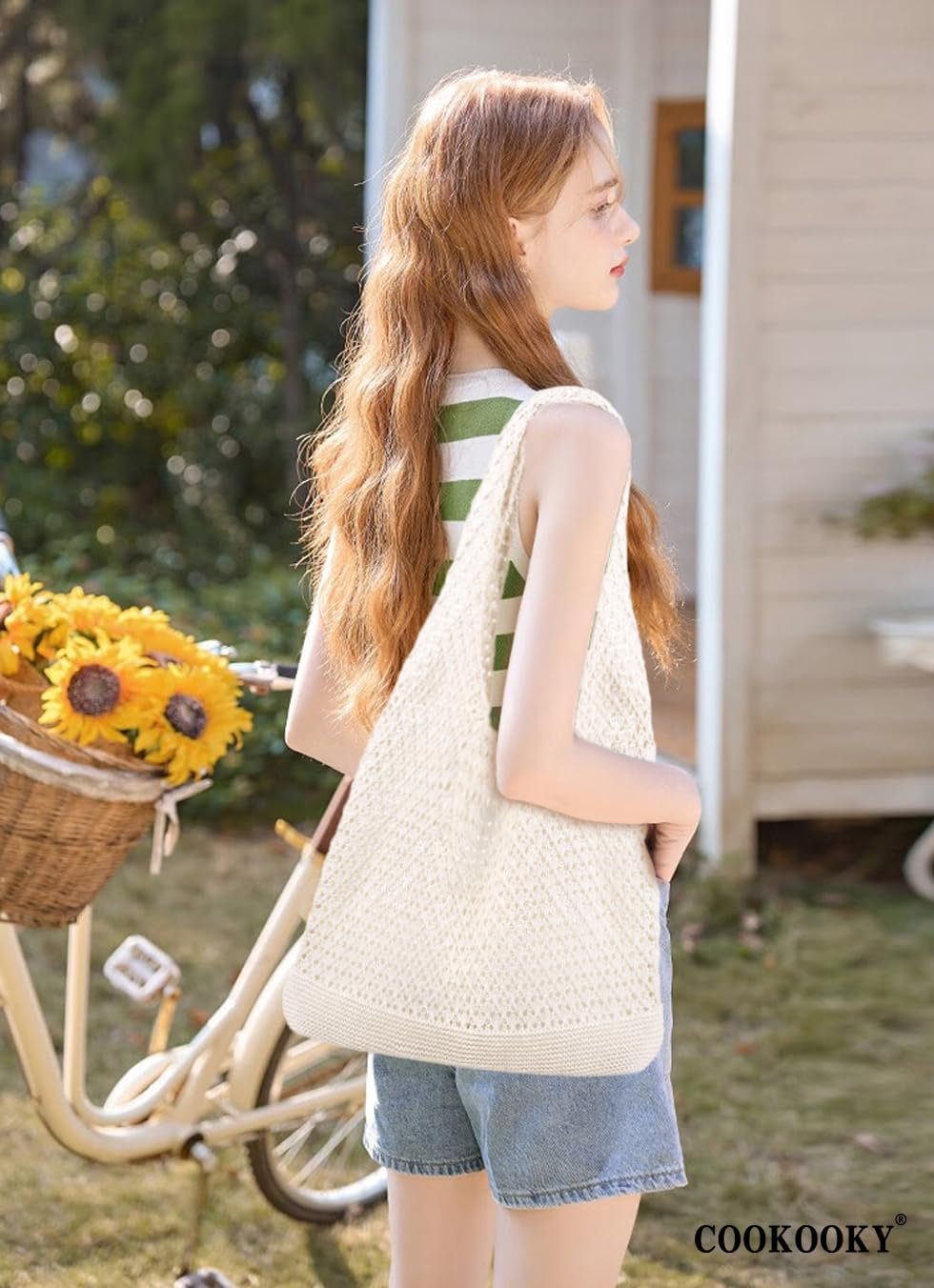 COOKOOKY Crochet Beach Tote bag Summer Beach Bag for Women Aesthetic Mesh Tote Bag Hippie Bag Knit Bag - Image 6