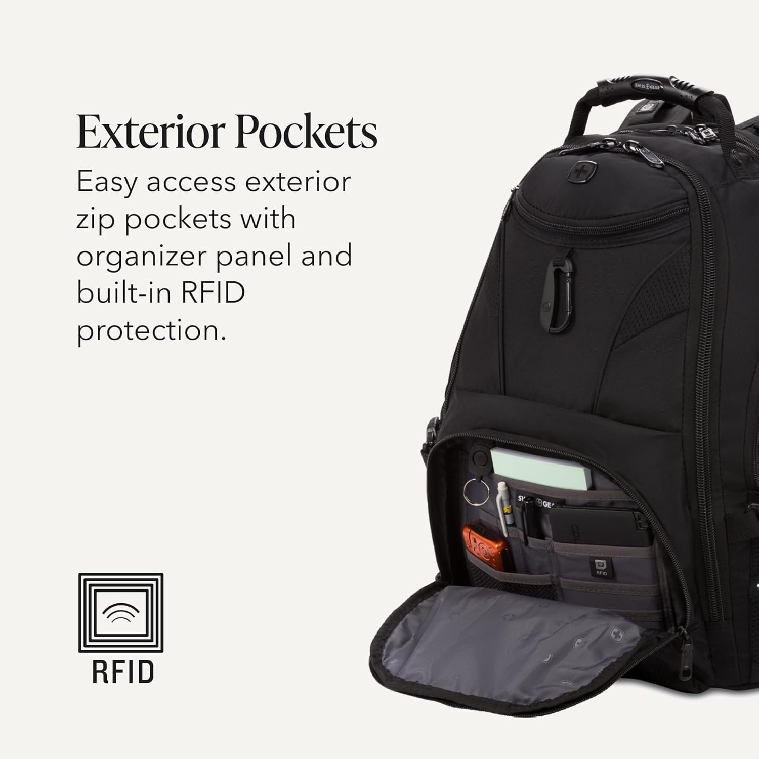 SWISSGEAR 1900 ScanSmart Laptop Backpack, Fits Most 17-Inch Laptops, TSA-Friendly Lay-Flat Design, RFID Protection, and Tablet Pocket, Black, 31L, 18.5-Inch - Image 4