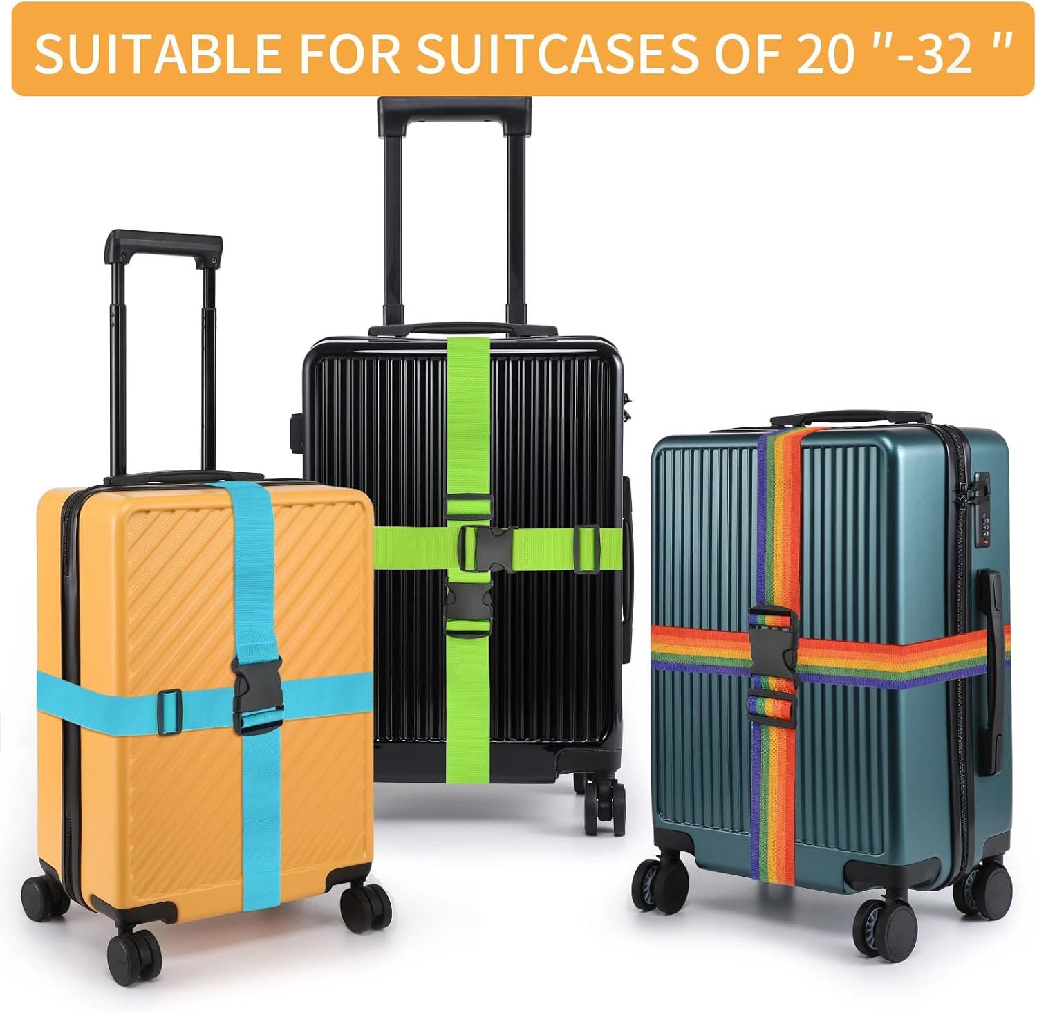 Luggage Straps for Suitcases,79" Long Adjustable Luggage Belts | Keep Suitcase Secure While Traveling, Approved Add a Bag Premium Accessory for Travel Bag Closure(Blue+Orange+Pink+Green) - Image 4