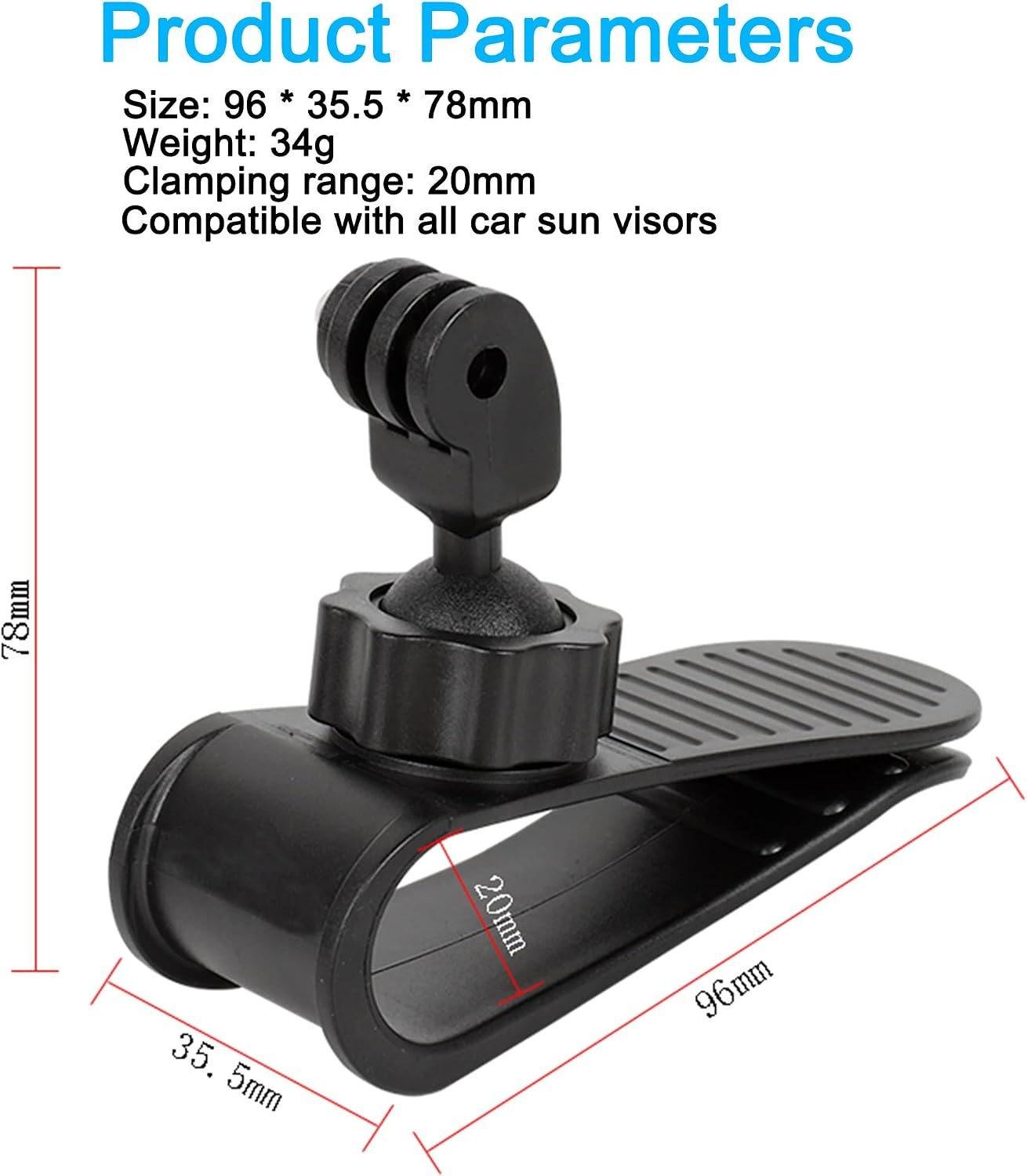 PellKing Car Sun Visor Mount for Insta360 X5 X4 X3 X2 Ace Pro 2 Go 3s Ultra | VLOG/Video Holder for iPhone Samsung Cell Phone GoPro 13 12 10 9 8 7 6 AKASO DJI Osmo Action 6 5 Pro 4 3 2 Camera Accessories - Image 4
