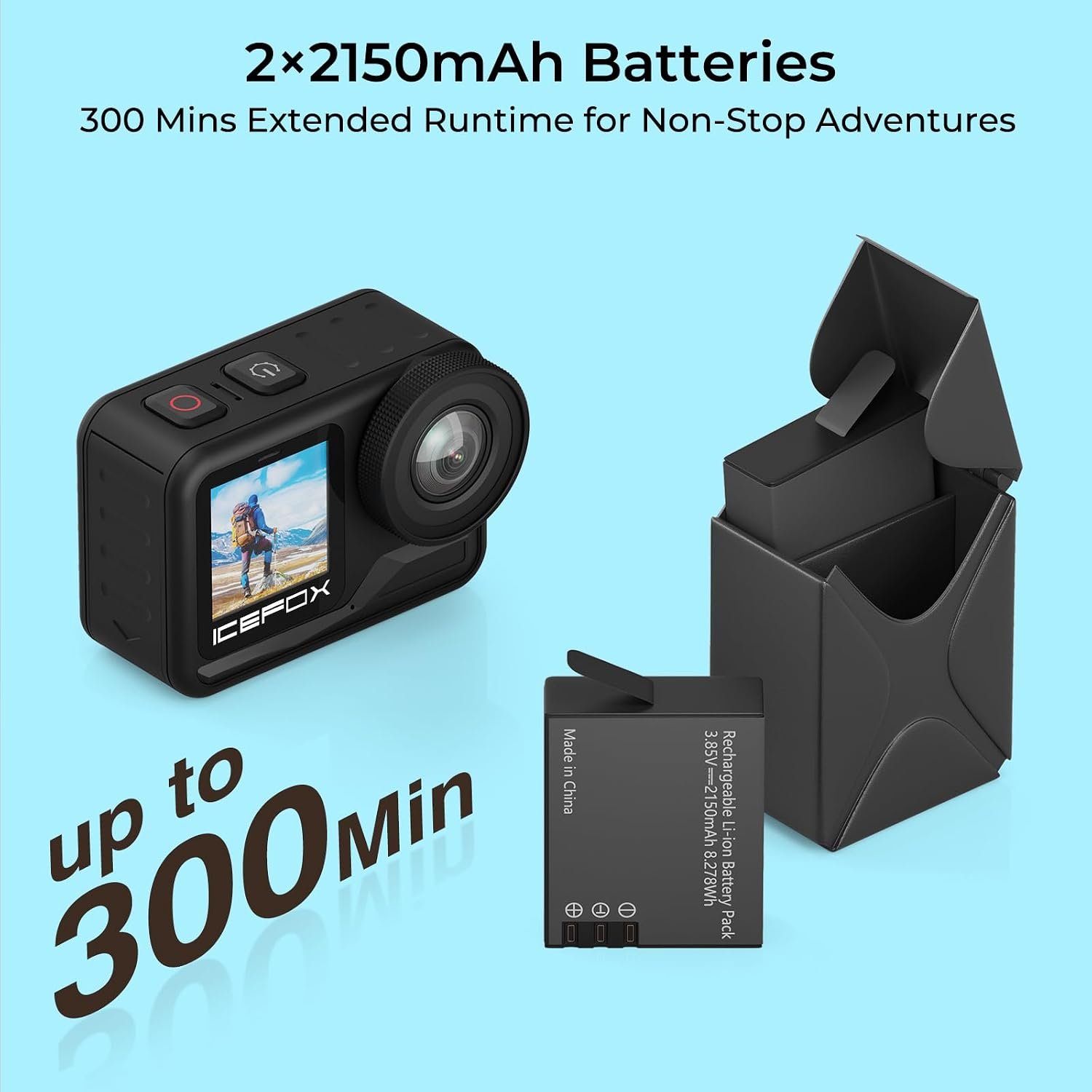 icefox Action Camera 4K 60FPS 20MP with 2X 2150mAh Batteries, Underwater Camera with 5X Zoom, EIS, Powered by Snappro App,Support Video&Photo Editing,Waterproof, WiFi Remote Control - Image 3