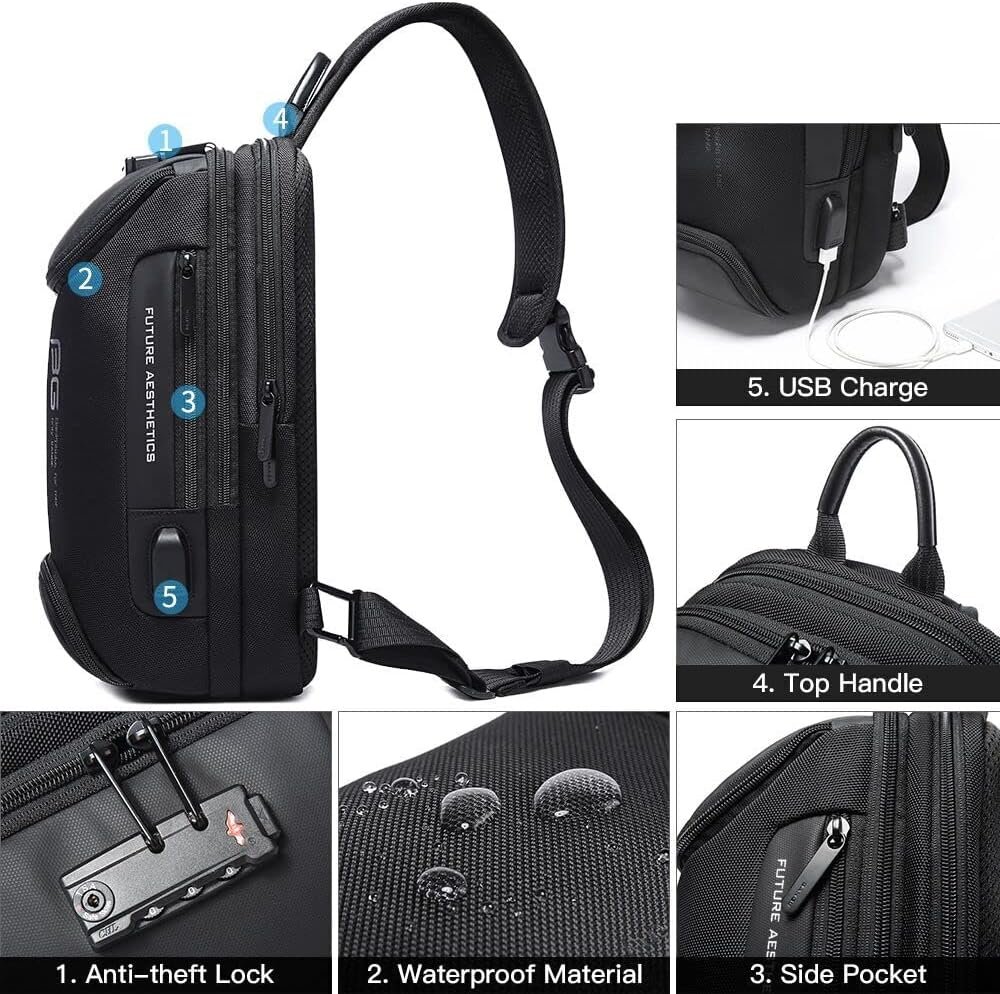 BANGE Men's Sling Backpack - Waterproof Crossbody Bag, Multi-Purpose Shoulder Bag - Image 3
