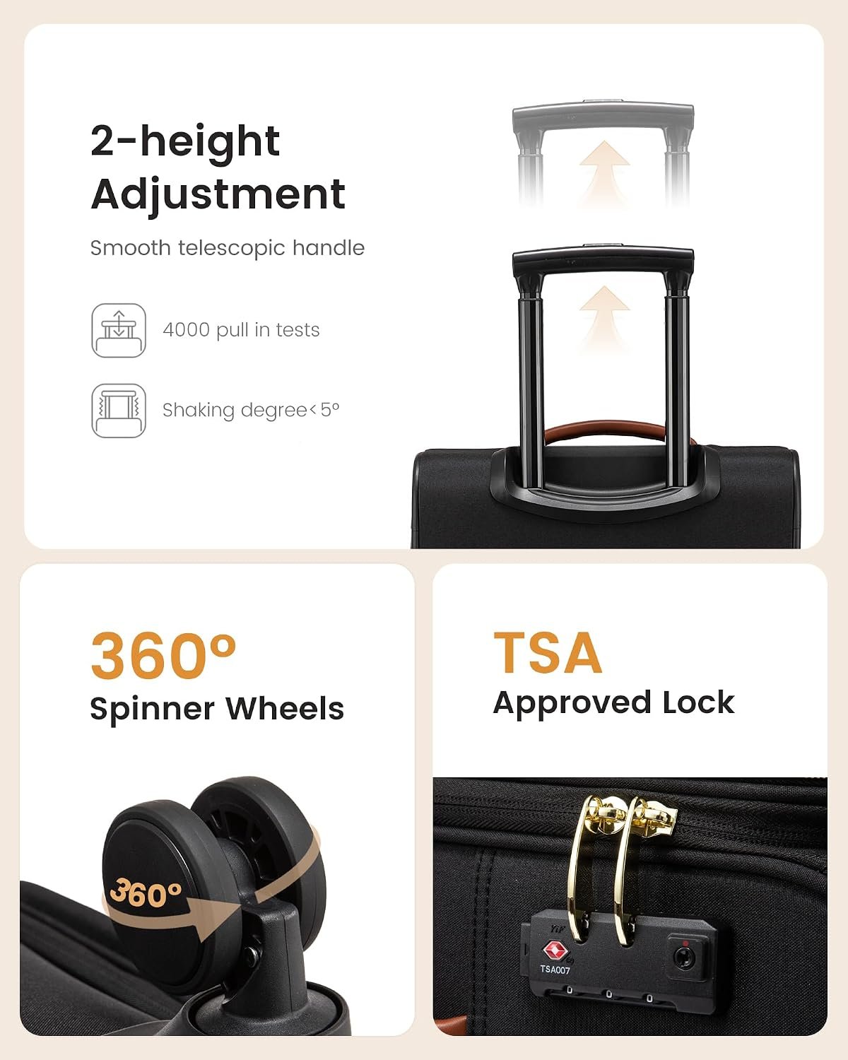 LOVEVOOK Carry on Luggage 22x14x9 Airline Approved with Garment Bag & Spinner Wheels, 20 Inch Large Rolling Suitcase with TSA Lock, Softside Lightweight Underseat Carryon Luggage for Women Travel, 49L - Image 5
