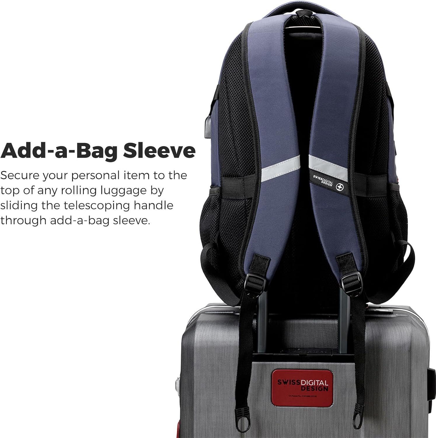 Swissdigital Design Laptop Backpack with USB Charging Port, Travel Backpack Fits 15.6 inches Computer, 31l College School Backpack for Men, Blue/Black | SD803-12 - Image 5
