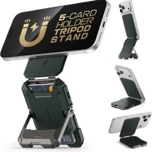 SUPCASE for MagSafe Wallet with Adjustable Stand, Hold 5 Cards, Green | RFID Blocking, Strong Magnetic Lock, Magnetic Wallet for Men, Phone Card Holder Tripod for iPhone 17/16/15/14/13/12 Series