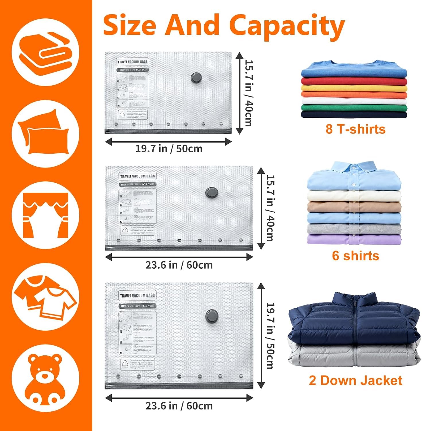 15 Pack Travel Vacuum storage Bags with USB Electric Pump | Vacuum Seal Bags for Clothing - Space Saver for Clothes,Compression Travel Packing Bags for Luggage and Suitcase - Image 2