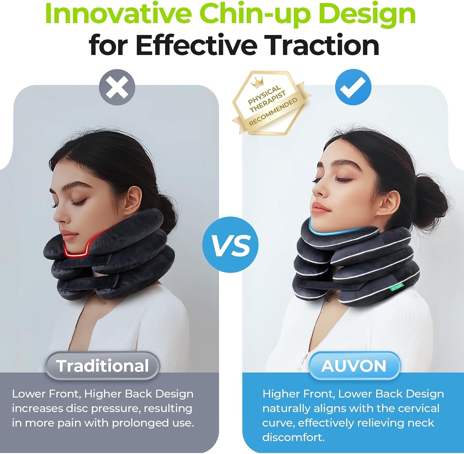 AUVON Inflatable Neck Stretcher with Chin-Up for Effective Neck Pain Relief | Cervical Stretcher with 3-Layer Design in Varying Sizes, Neck Brace Pillow for Neck Support, Decompression Home Use, L Size - Image 2