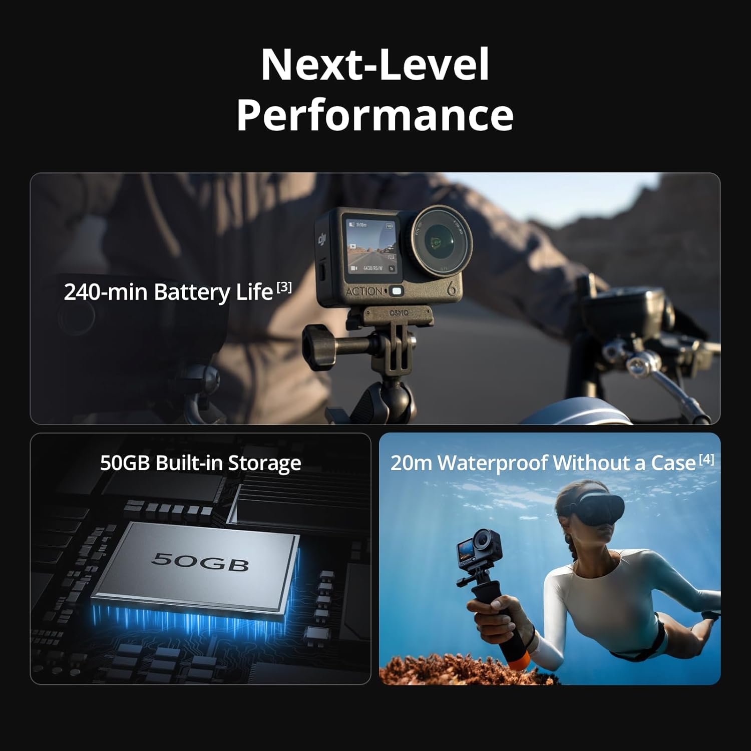 DJI Osmo Action 6 Essential Combo, 8K Waterproof Action Camera | 1/1.1" Square Sensor, Variable Aperture of f/2.0–f/4.0, Rocksteady 3.0, Cold-Resistant, 4hrs Battery, 50GB Storage - Image 6
