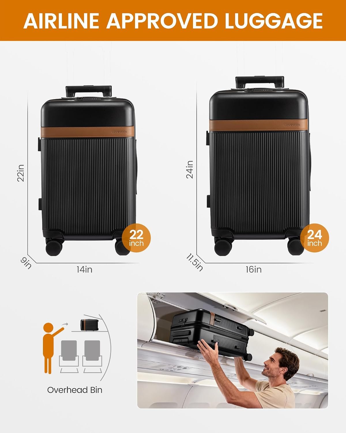 LOVEVOOK Hard Shell Carry On Luggage 22x14x9 Airline Approved with Removable Lining,22 Inch Carry On Suitcase with Spinner Wheel TSA Lock,Lightweight Checked Luggage for Men Women Travel Business Trip - Image 5