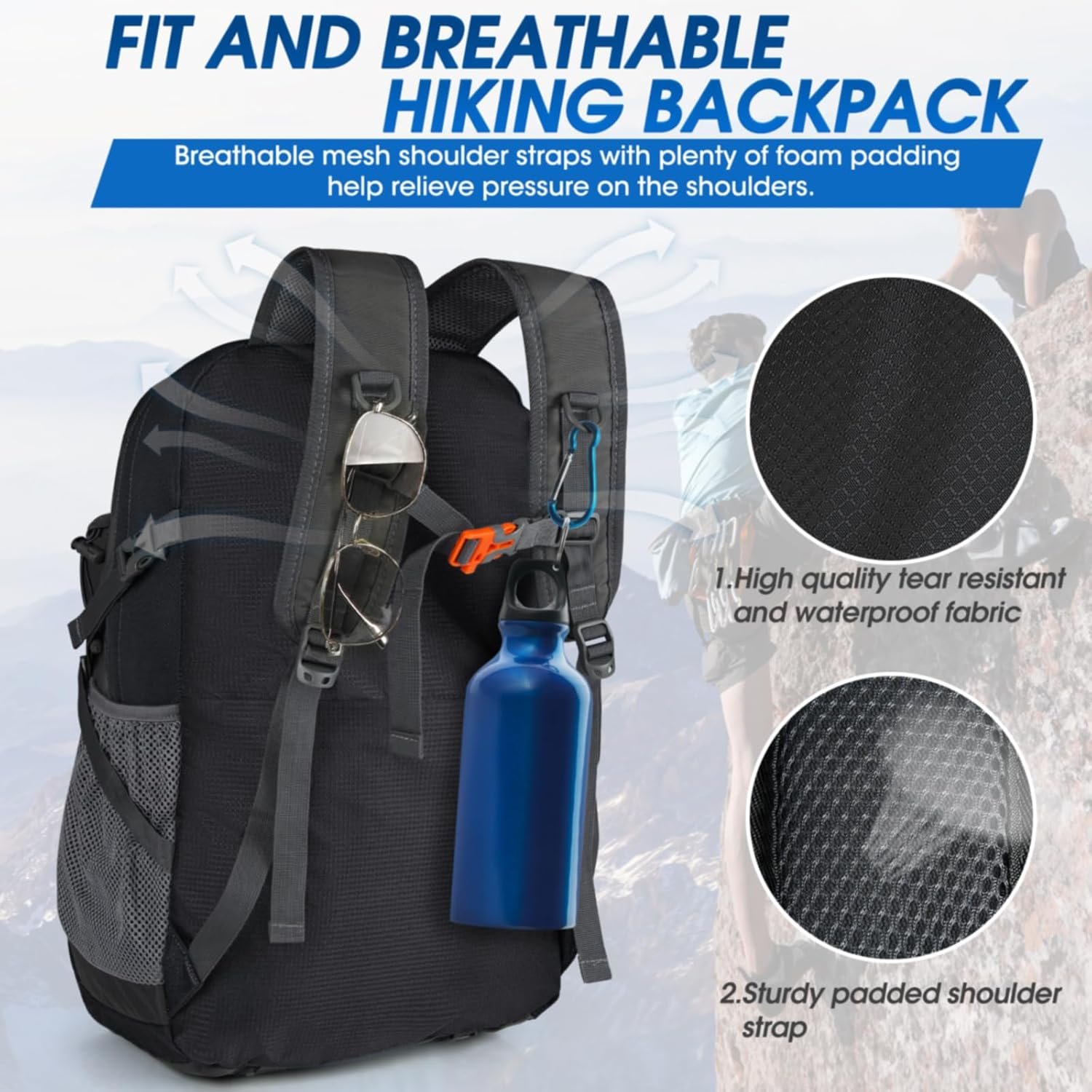IGOLUMON Hiking Backpack 40L Packable Lightweight Camping Daypack Men Women | Multi-compartment storage Water-resistant Foldable Nylon Material Hiking Day pack for Camping Cycling Outdoor - Image 3