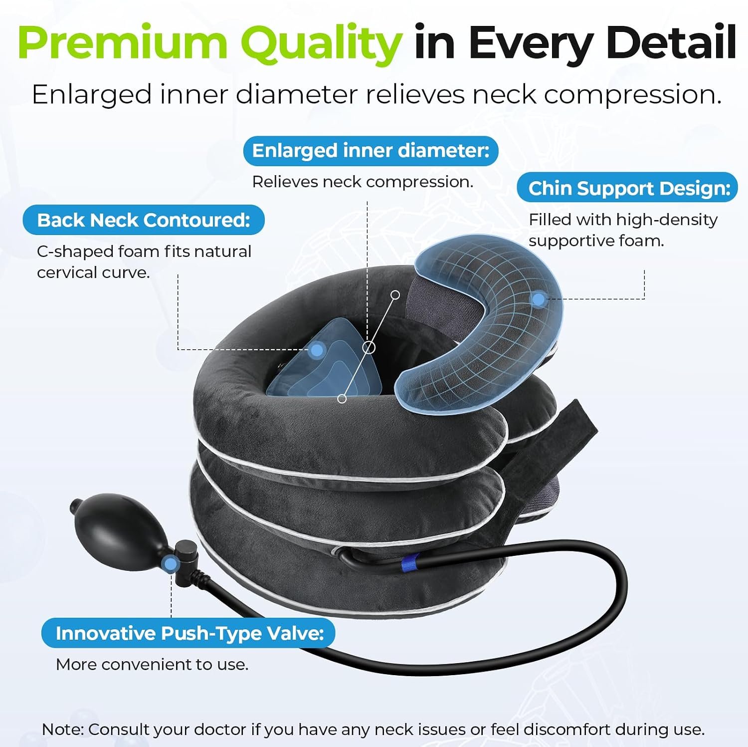 AUVON Inflatable Neck Stretcher with Chin-Up for Effective Neck Pain Relief | Cervical Stretcher with 3-Layer Design in Varying Sizes, Neck Brace Pillow for Neck Support, Decompression Home Use, L Size - Image 4