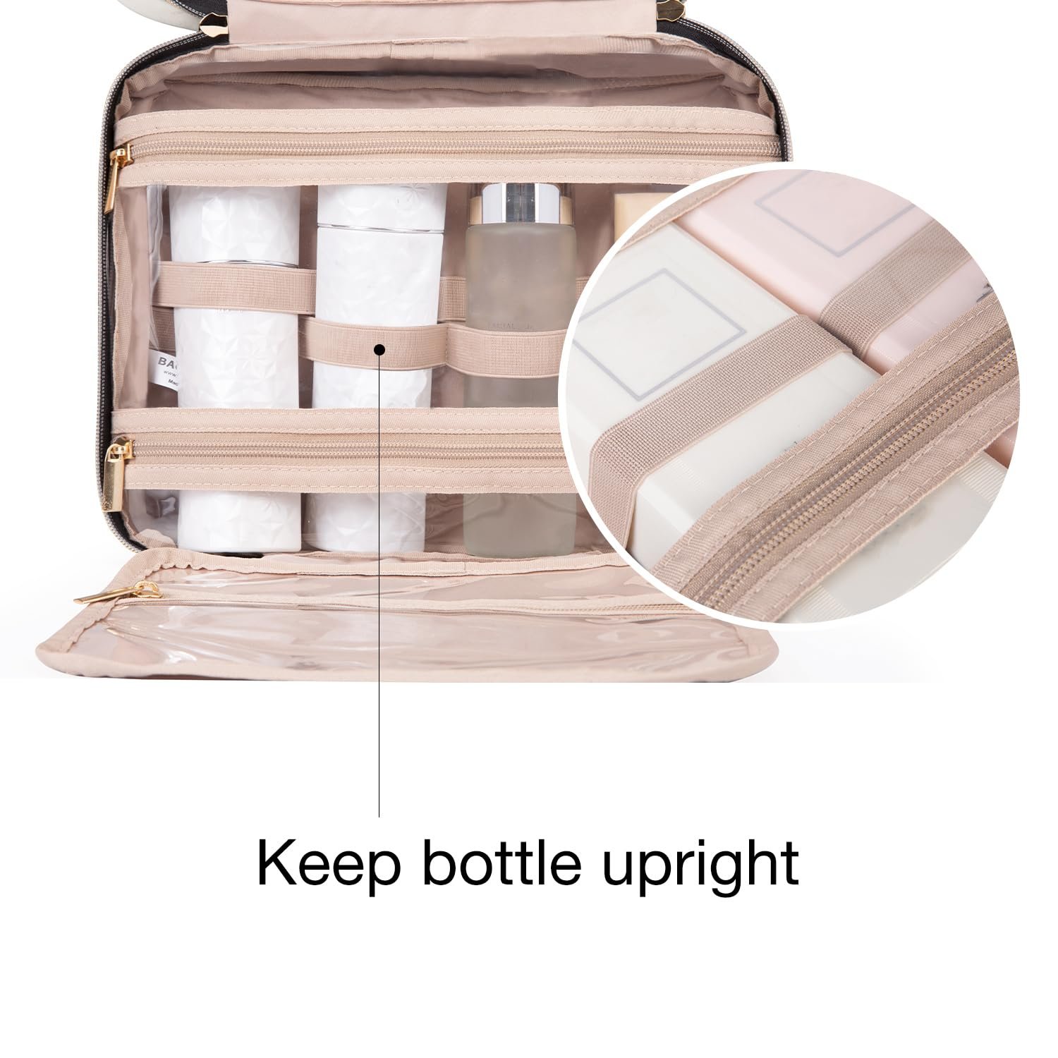 BAGSMART Large Toiletry Bag Travel Bag with Hanging Hook, Water-resistant Makeup Cosmetic Bag Travel Organizer for Accessories, Shampoo, Full Sized Container, Toiletries - Image 3