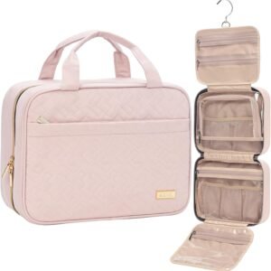 NISHEL Travel Toiletry Bag for women, Portable Hanging makeup Organizer | for Travel-Sized Shampoo, Conditioner, Brushes Set, makeup Accessories, Medium Size, Pink
