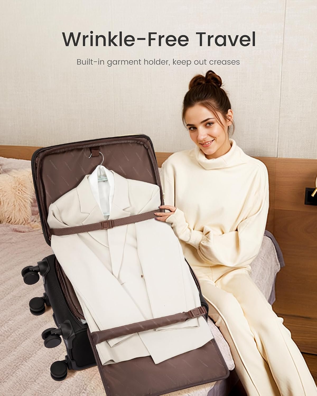 LOVEVOOK Carry on Luggage 22x14x9 Airline Approved with Garment Bag & Spinner Wheels, 20 Inch Large Rolling Suitcase with TSA Lock, Softside Lightweight Underseat Carryon Luggage for Women Travel, 49L - Image 3
