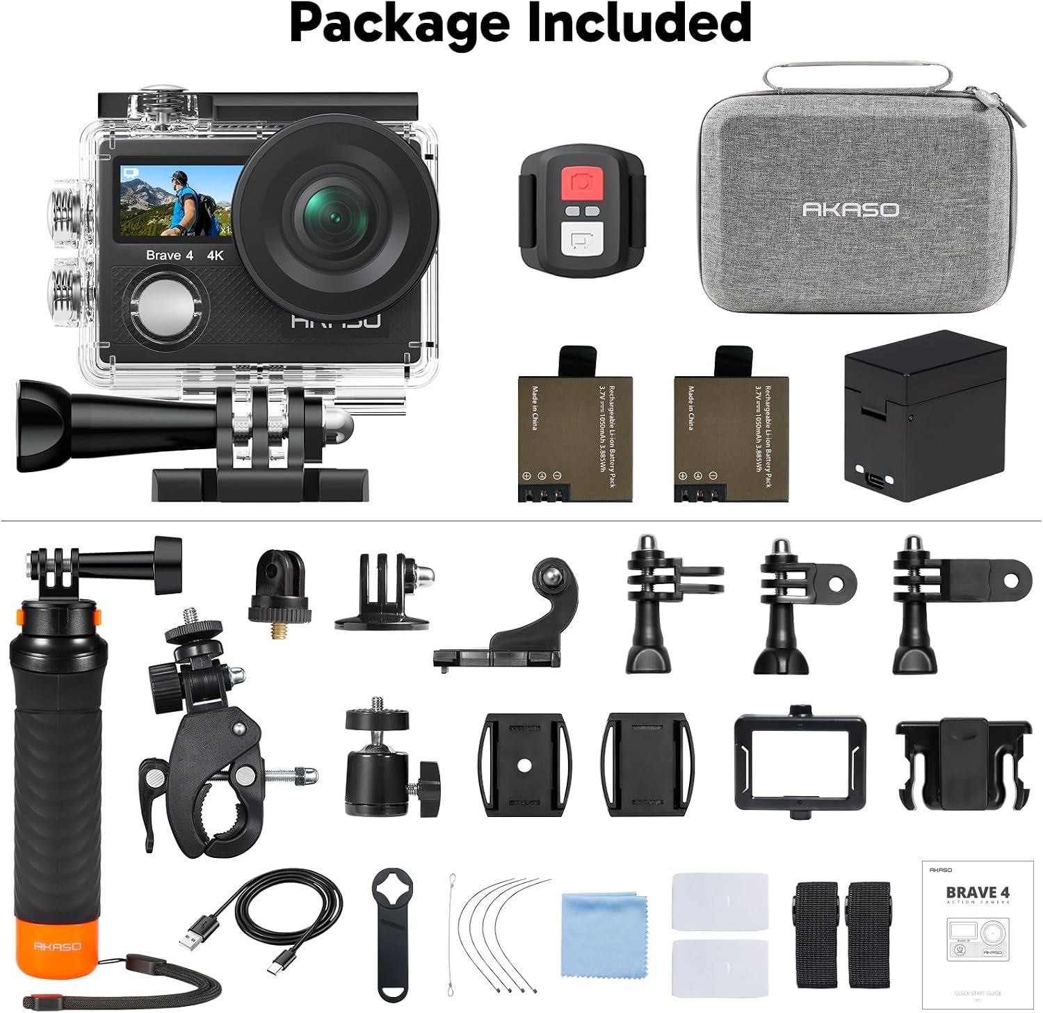 AKASO Brave 4 Action Camera with Floating Hand Grip and Carrying Bag Bundle | 20MP EIS WiFi 170° FOV 5X Zoom Waterproof Underwater Camera for Snorkel, Travel, Bicycle, Helmet, Motorcycle Accessories Kit - Image 9