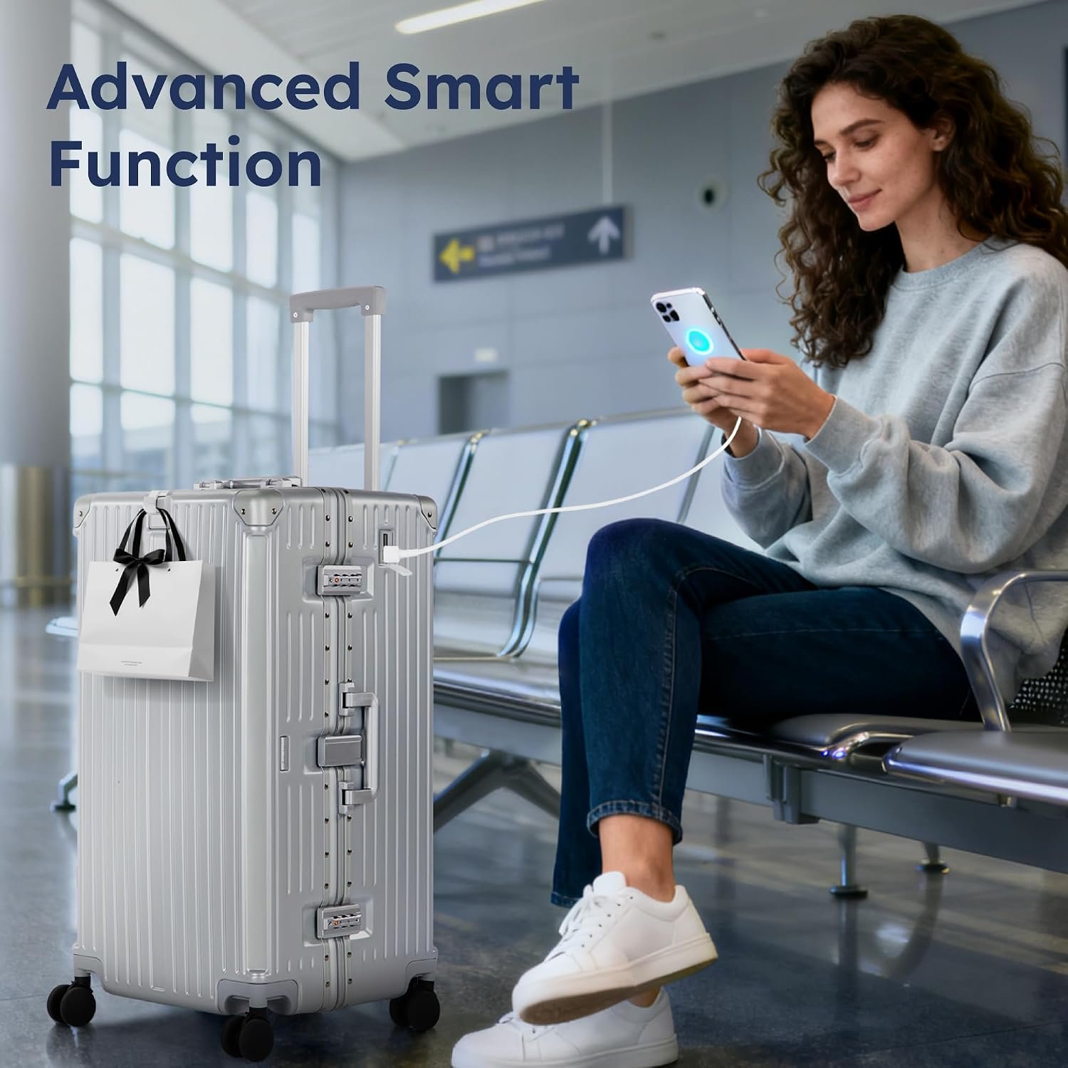 ALPHA CAMP Trunk Luggage 24 Inch with Aluminum Frame Zipperless Suitcase | Medium Checked Thickened 3-Layer PC Hardshell with TSA Lock,Charging Port, Cup Holder and Spinner Wheels for Domestic Travel - Image 9