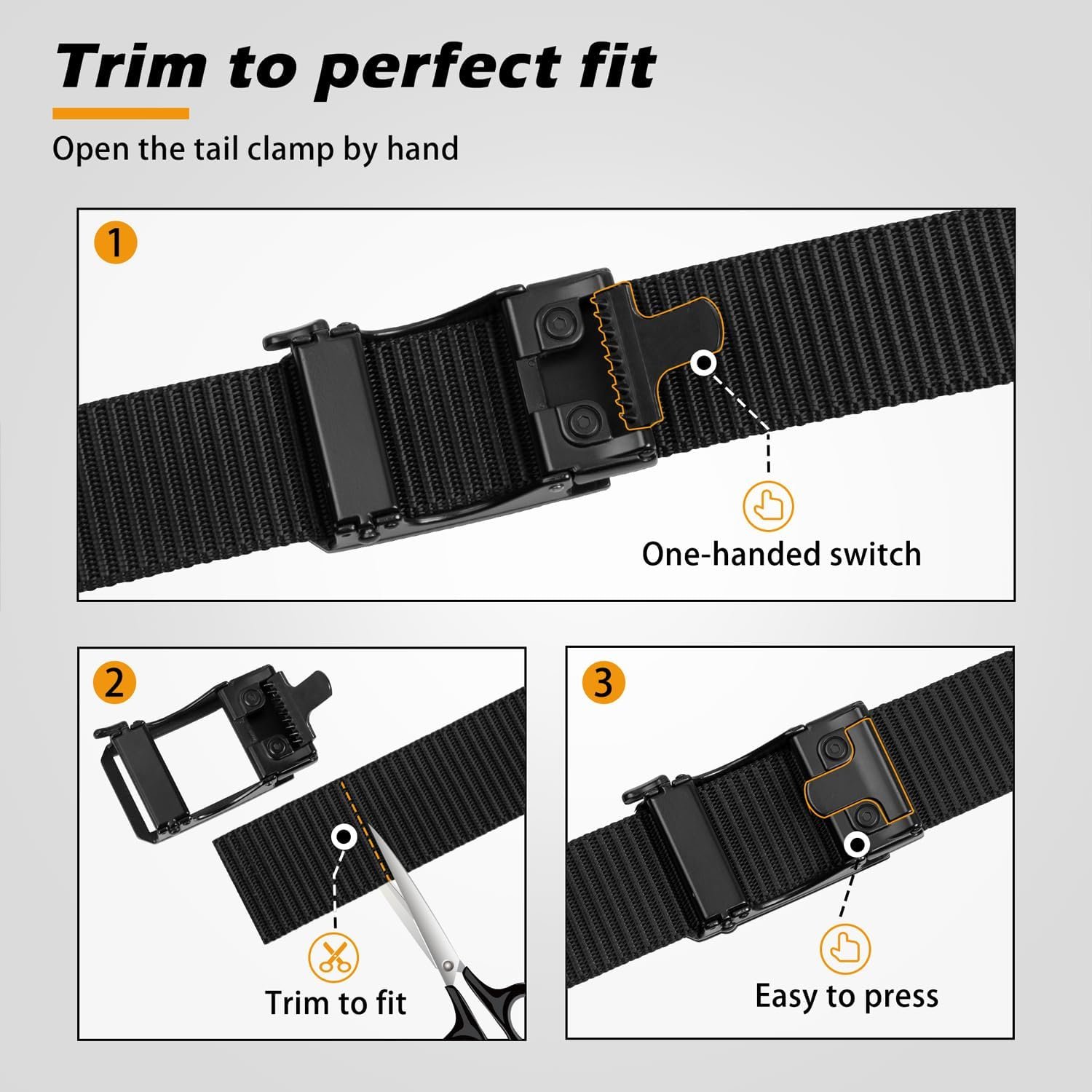 JUKMO Men's 1.5" Ratchet Nylon Tactical Work Belt | Automatic Slide Zinc Alloy Buckle, Adjustable Trim to Fit - Image 7