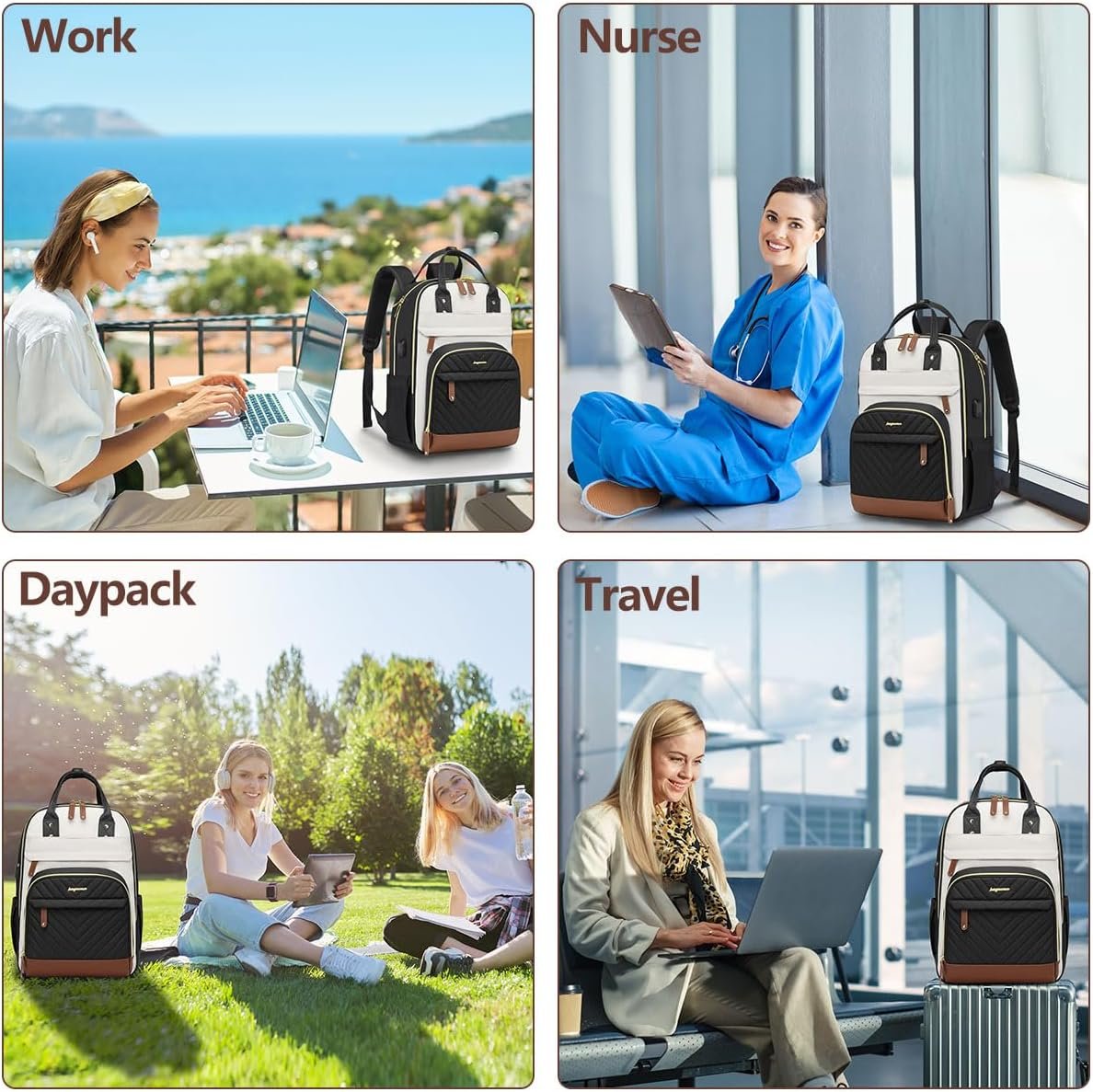 Laptop Backpack for Women Bag - 15.6 inch Work Travel Backpack with USB Charger College Bookbag Waterproof Business Computer Backpack Anti-theft Casual Backpacks for Nurse Teacher Beige Black Brown - Image 8