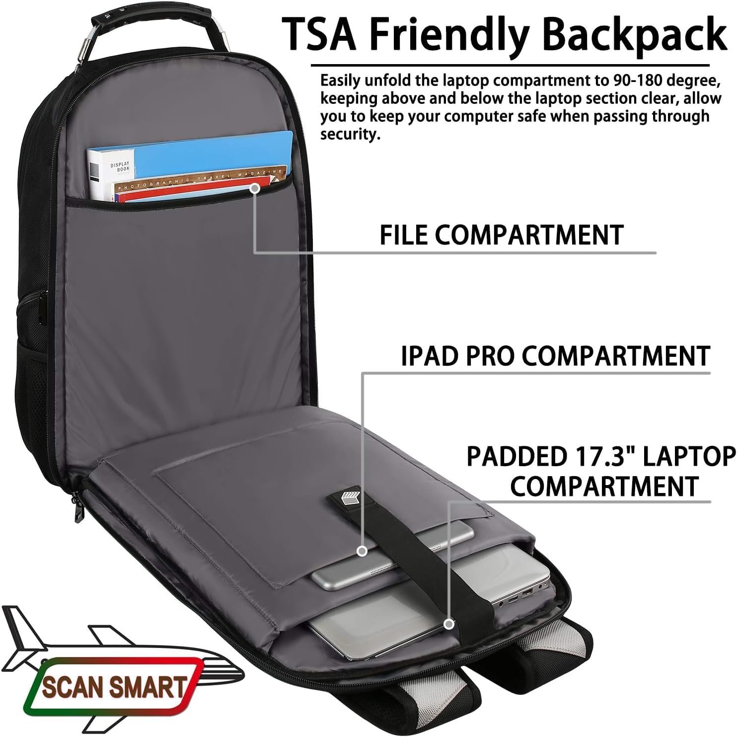 17 inch Laptop Backpack, Large Travel Backpack for Men, College Bag | Airline Approved and TSA Friendly, RFID Anti Theft Water Resistant Bookbag Fit for College High School Students Weekender - Image 3