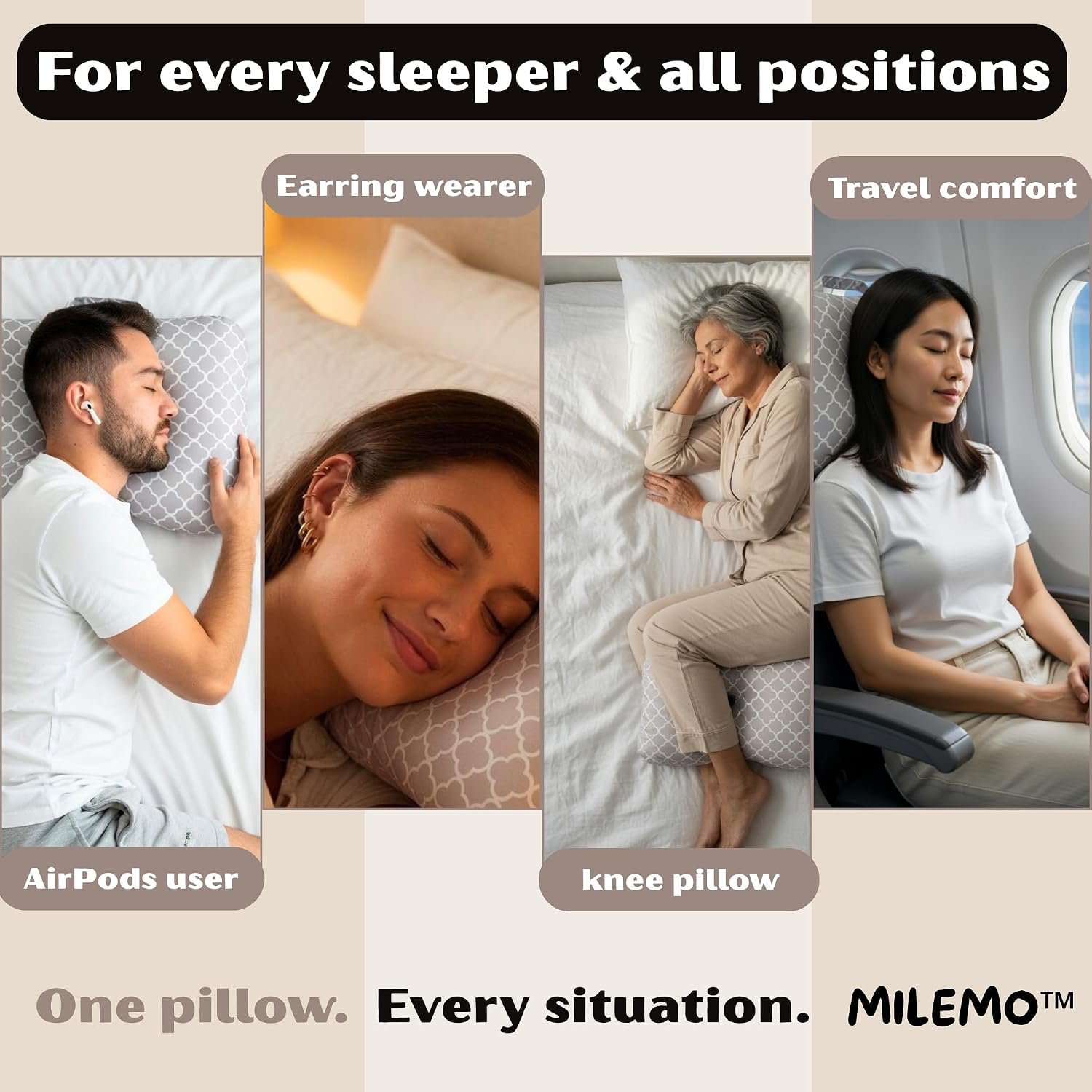 Ear Comfort Travel Pillow with Ear Hole- Side SleepingTravel Cushion with Handle-Lightweight Skin-Friendly Fabric (Light Gray) - Image 4