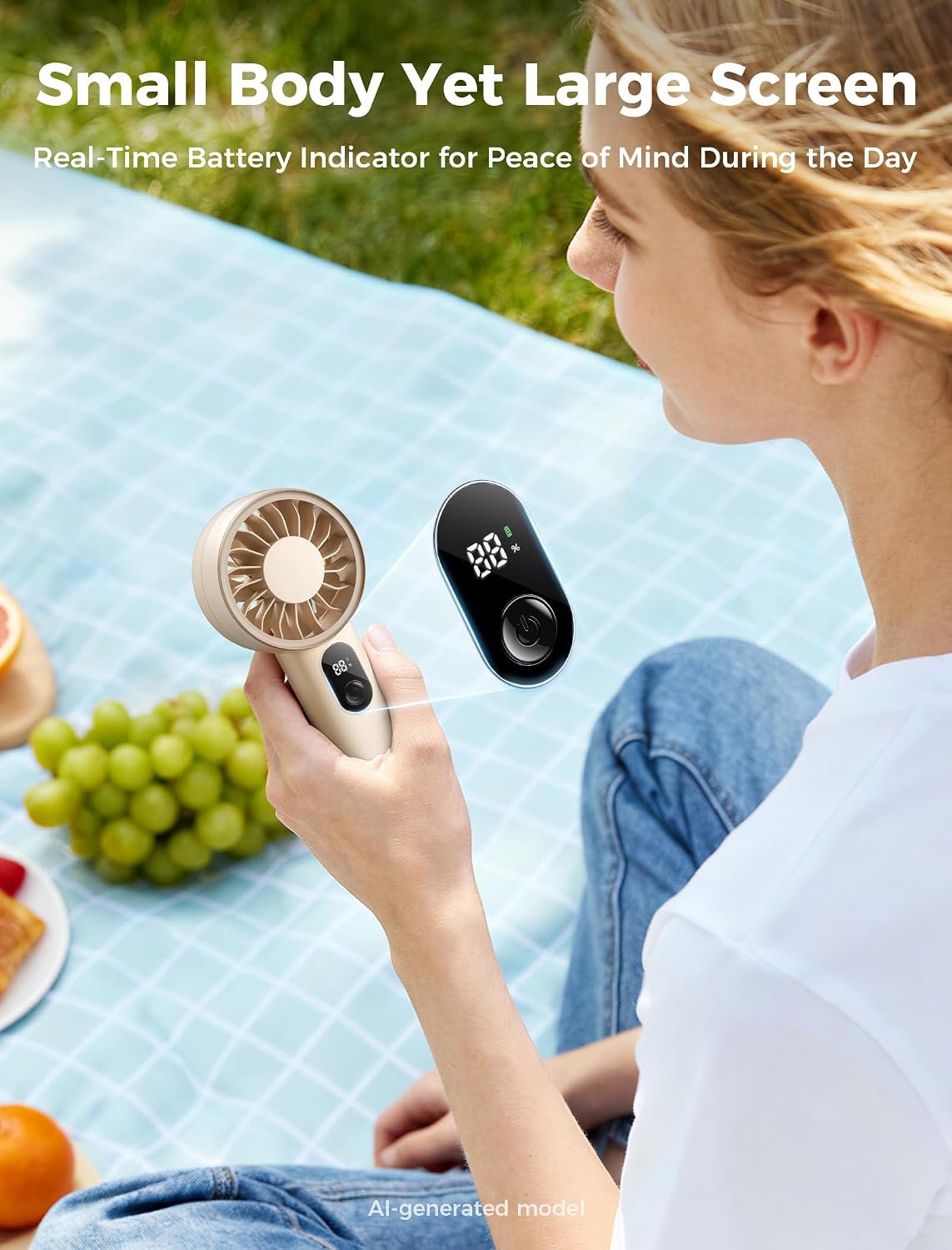 Aecooly Mighty Portable Fan, Powerful Handheld Fan, USB Rechargeable | [10H Max Cooling Time], Mini Personal Battery Powered, Pocket for Travel, Summer, Gifts for Women, Girls -Beige - Image 6