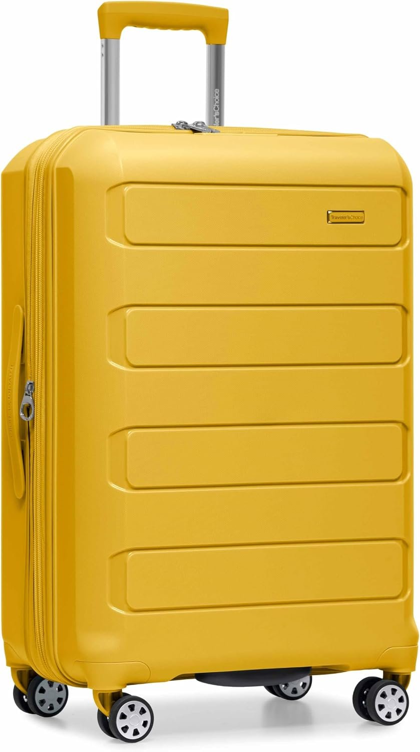 Traveler's Choice Pagosa Hardshell Expandable Luggage with Spinner Wheels, Yellow, 27-Inch Medium