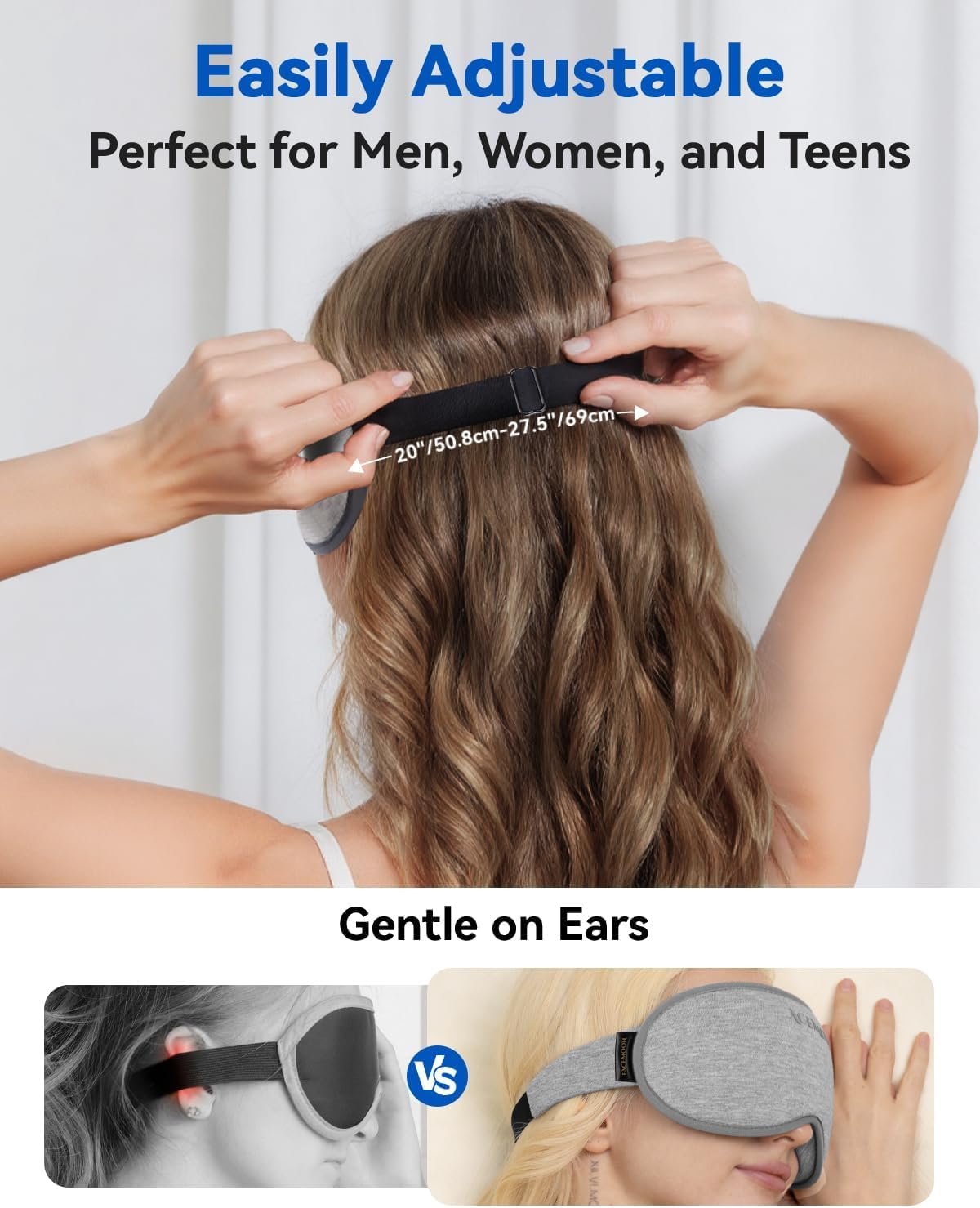 3D Blackout Weighted Eye Mask for Sleep, Airplane Travel Essential | Long flights, road trips, gentle weighted comfort, deep cups, lash-friendly, adjustable strap, daytime naps for men & women - Image 4