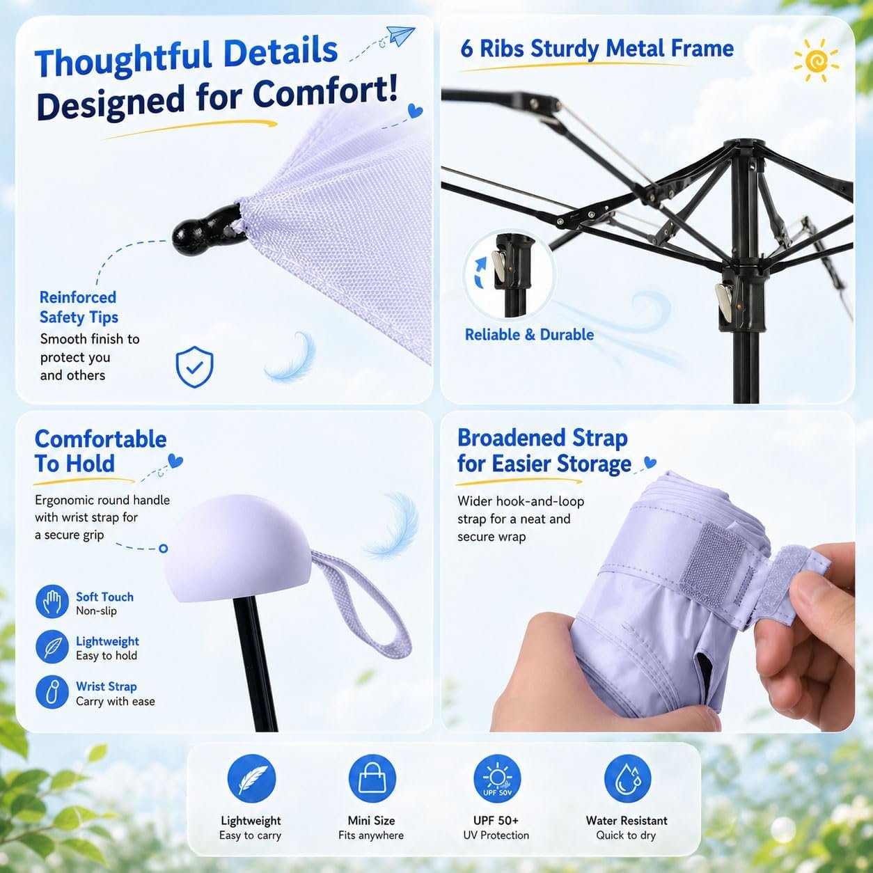 BAODINI Mini Travel Umbrella with UV Sun Protection, Compact Pocket-Size | 8.6 oz Lightweight, Small Portable for Sun & Rain, Fit Purse & Backpack, Travel essentials for Disney & European Trip - Image 4