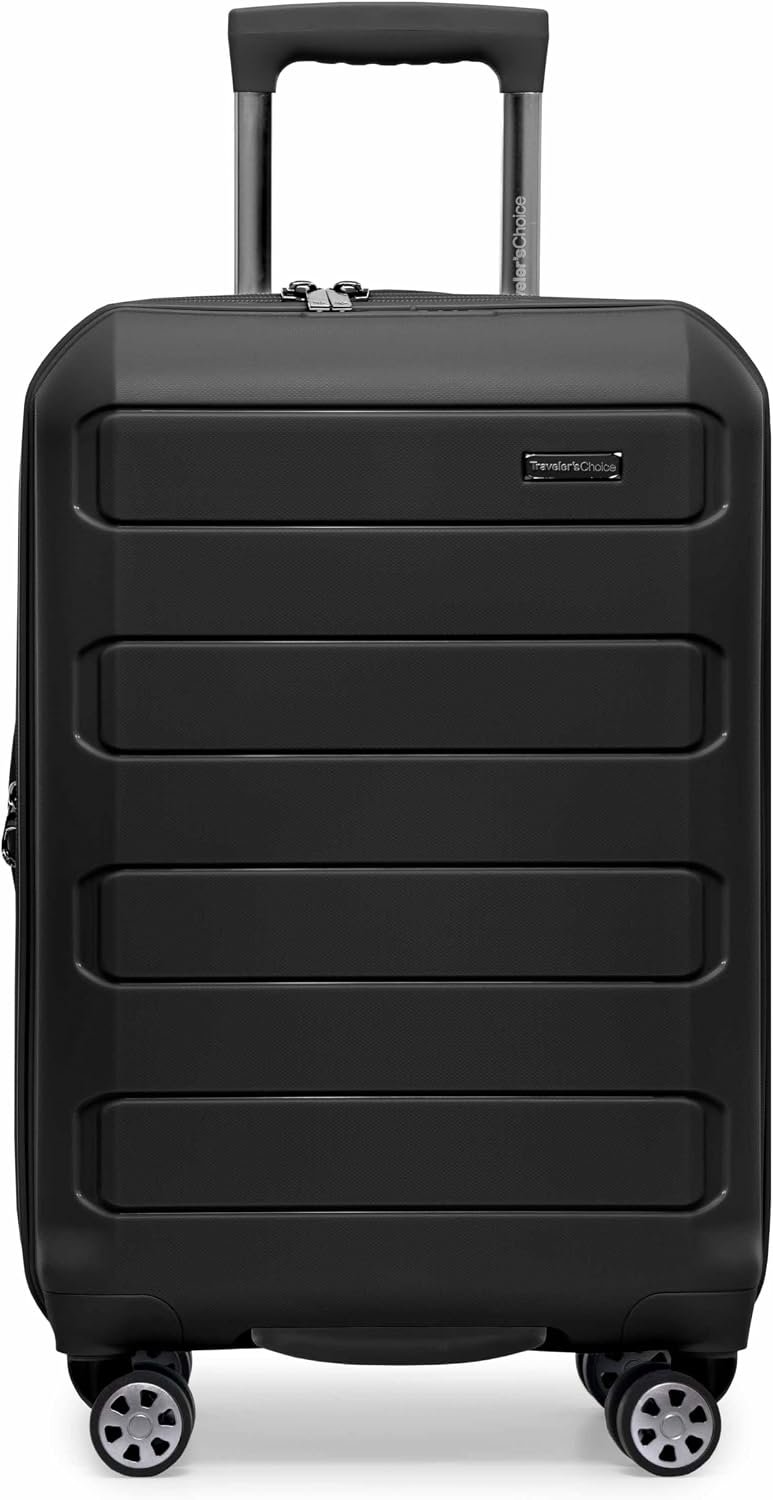 Traveler's Choice Pagosa Hardshell Expandable Luggage with Spinner Wheels, Black, 22-Inch Carry-on - Image 2