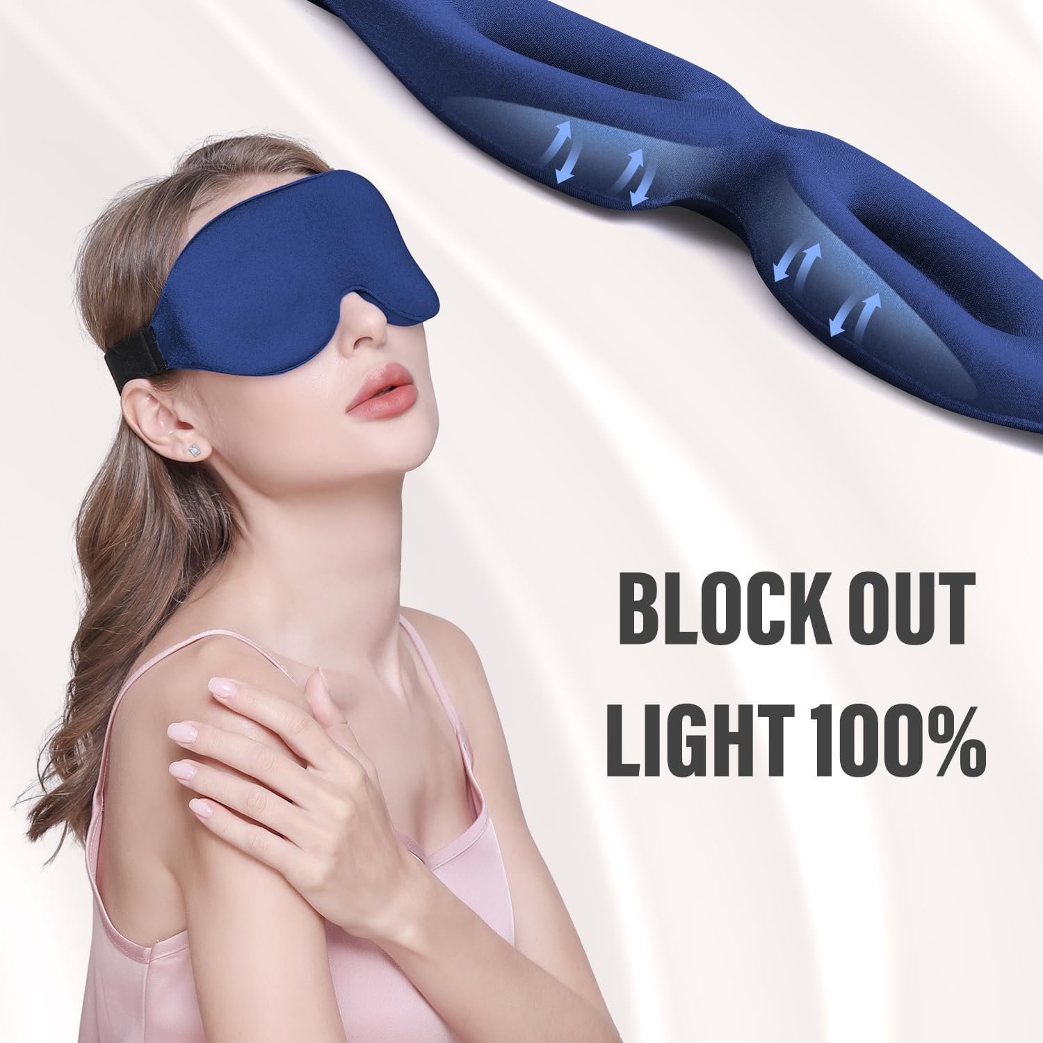 YIVIEW Sleep Mask for Side Sleeper, Light Blocking Zero Pressure Blindfold | Soft Breathable Eye Cover for Women Men, 3D Sleeping Eye Mask Blue, Relaxing Travel Essential, Adjustable, Flight Nap - Image 3