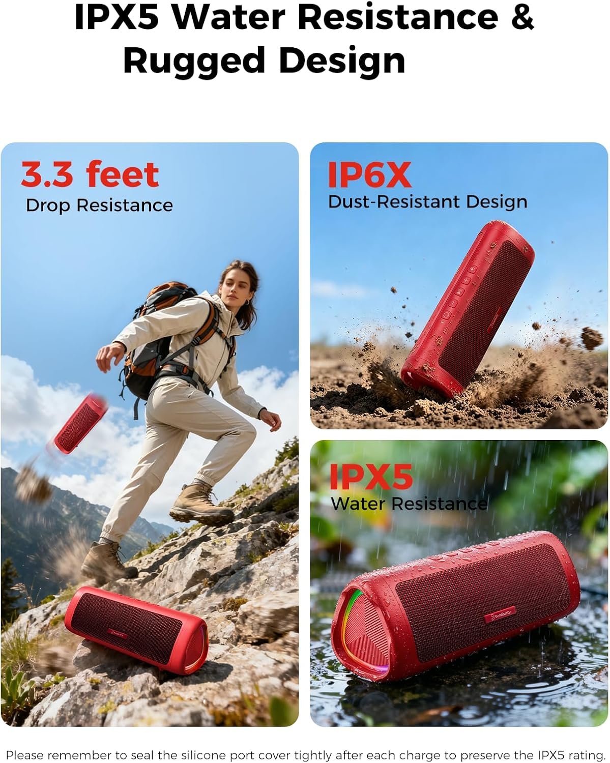 Bluetooth Speaker, 20W HD Sound, Portable Wireless, IPX5 Waterproof, Up to 24H Playtime, TWS Pairing, for Home/Party/Outdoor/Camping/Beach Essentials, Electronic Gadgets, Birthday Gift (Red) - Image 4