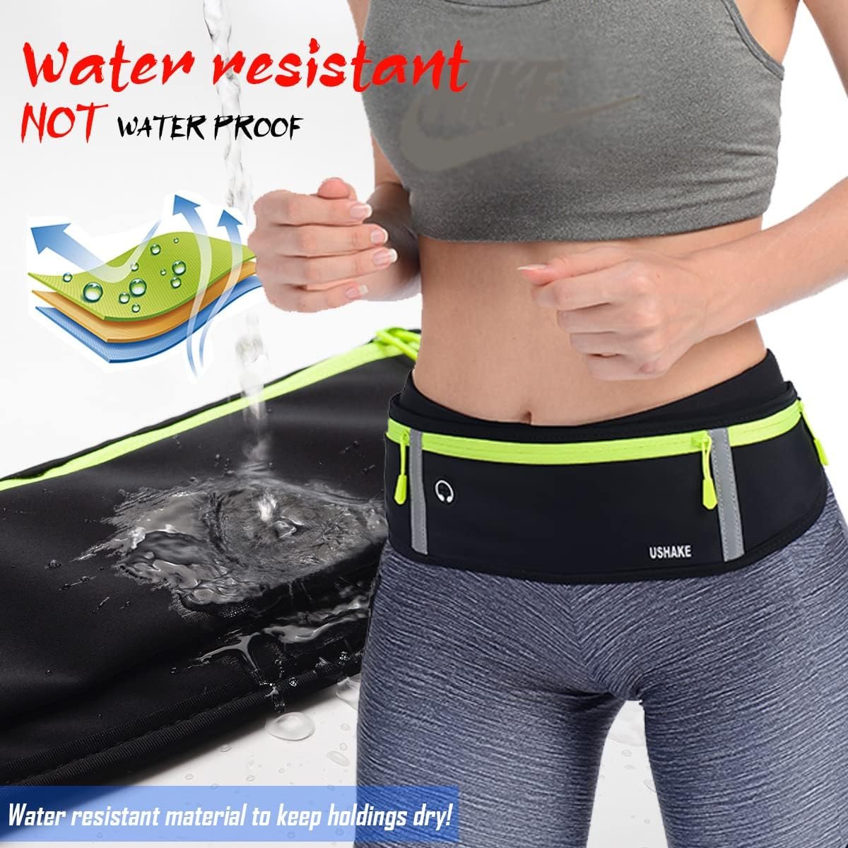 USHAKE Slim Running Belt, Workout Fanny Pack for Men Women,Exercise Waist Pack for Apple iPhone Holder, Runner Belt for Running Walking Cycling Camping Gym - Image 3