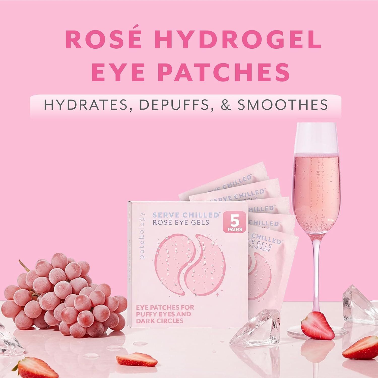 Patchology Rosé Under Eye Patches for Puffy Eyes & Dark Circles | 5pk. | Puffiness & Anti Wrinkle Patches Hydrating Eye Masks for a Radiant Look | Hyaluronic Acid & Antioxidants - Image 2