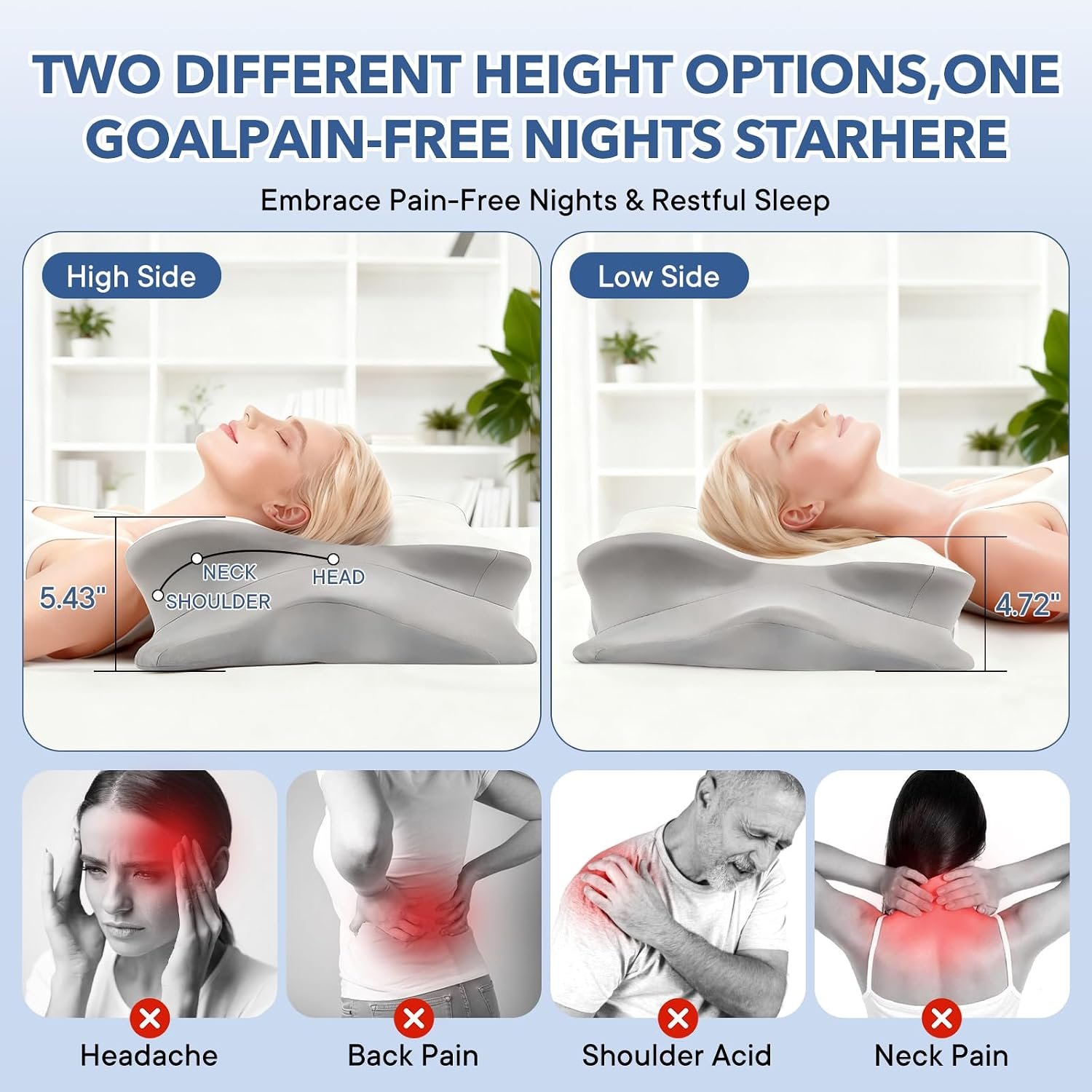 Cervical Pillow for Neck and Shoulder,Contour Memory Foam Pillow,Ergonomic Neck Support Pillow for Side Stomach Back Sleepers with Skin-Friendly Pillowcase (White) - Image 2