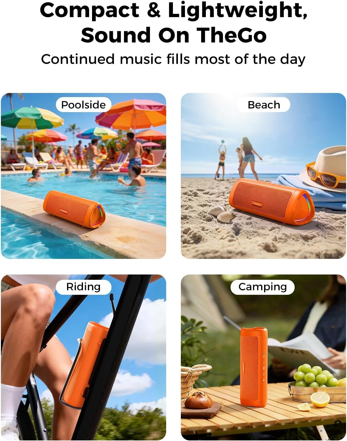 Bluetooth Speaker, 20W HD Sound, Portable Wireless, IPX5 Waterproof, Up to 24H Playtime, TWS Pairing, for Home/Party/Outdoor/Camping/Beach Essentials, Electronic Gadgets, Birthday Gift (Orange) - Image 7