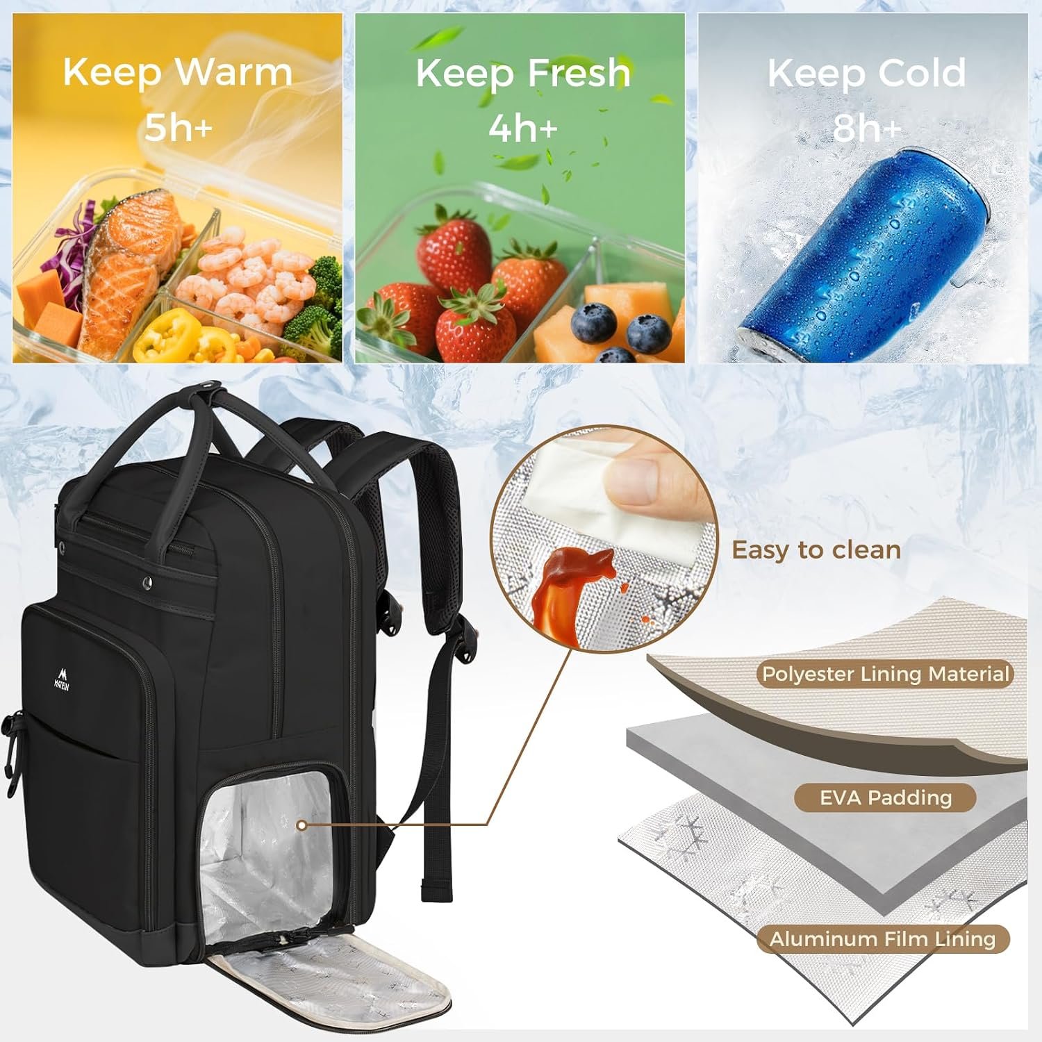 MATEIN Work Backpack with Lunch Compartment, 15.6 Inch Laptop Backpack | Detachable, with Organized Pocket, Commute Office College, Computer Backpacks for Men Women, Meal Prep Bag, Gift for Nurse - Image 3