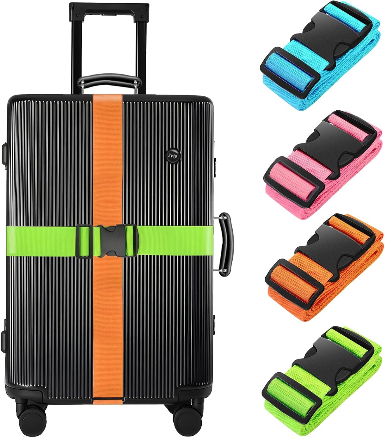 Luggage Straps for Suitcases,79" Long Adjustable Luggage Belts | Keep Suitcase Secure While Traveling, Approved Add a Bag Premium Accessory for Travel Bag Closure(Blue+Orange+Pink+Green)